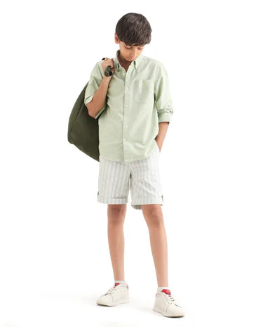Boys Pastel Green Cotton Regular Fit Shirt