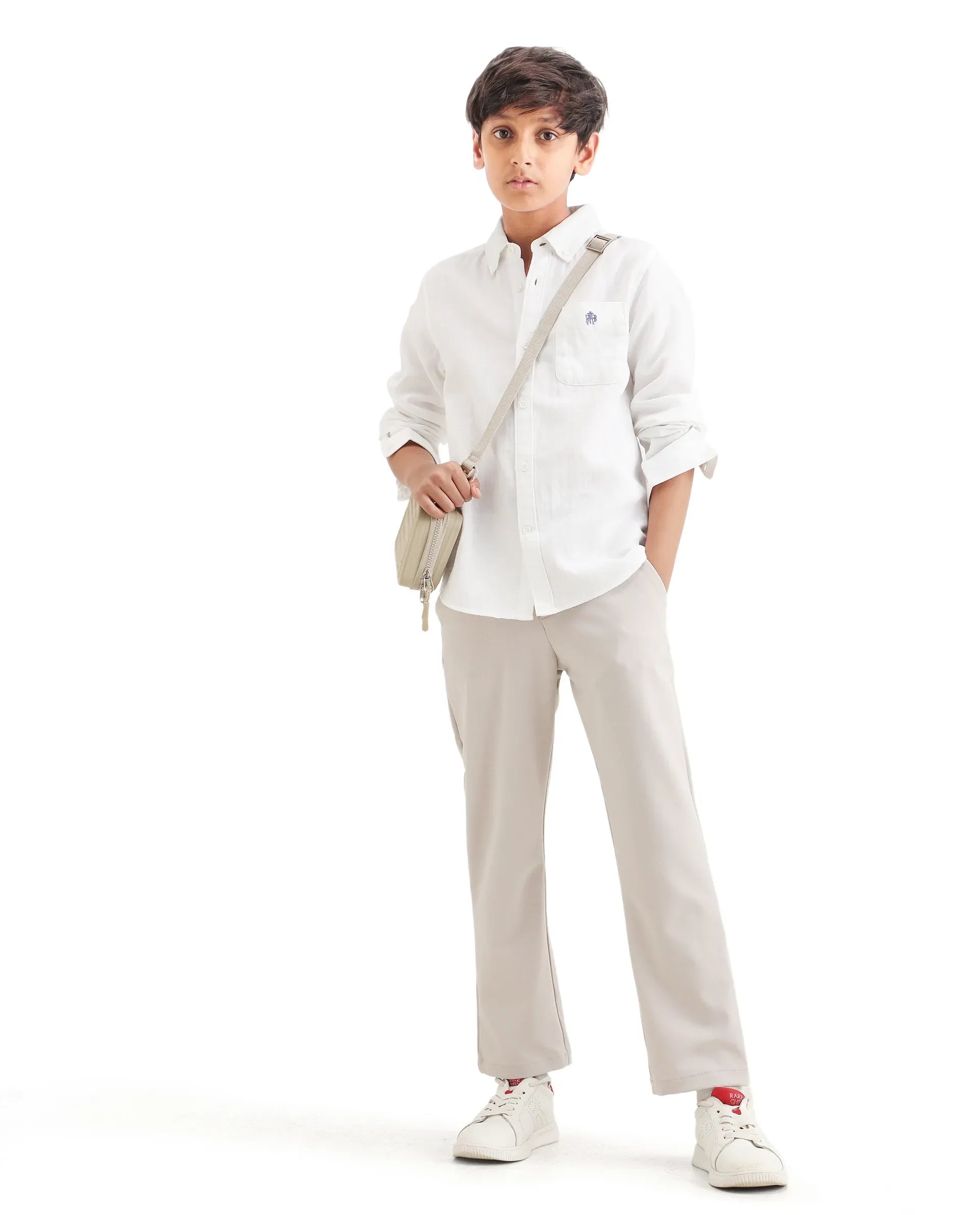 Boys White Cotton Blend Regular Fit Shirt