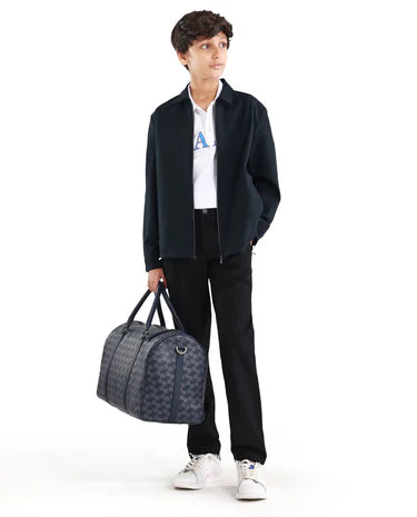 Boys Navy Viscose Blend Zipper Shacket