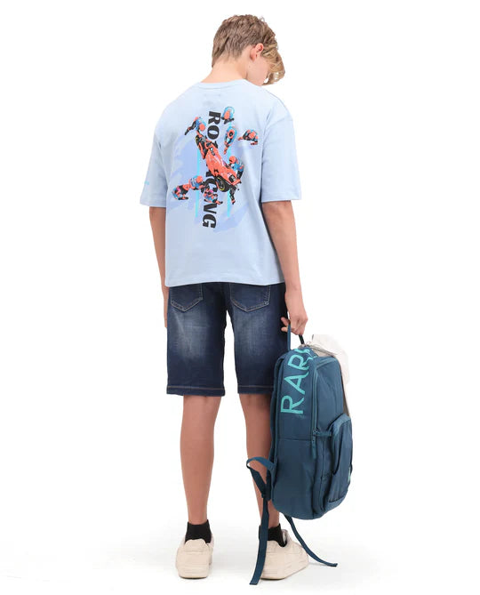 Rare Ones Boys Pastel Blue Puff Print Oversized T-Shirt