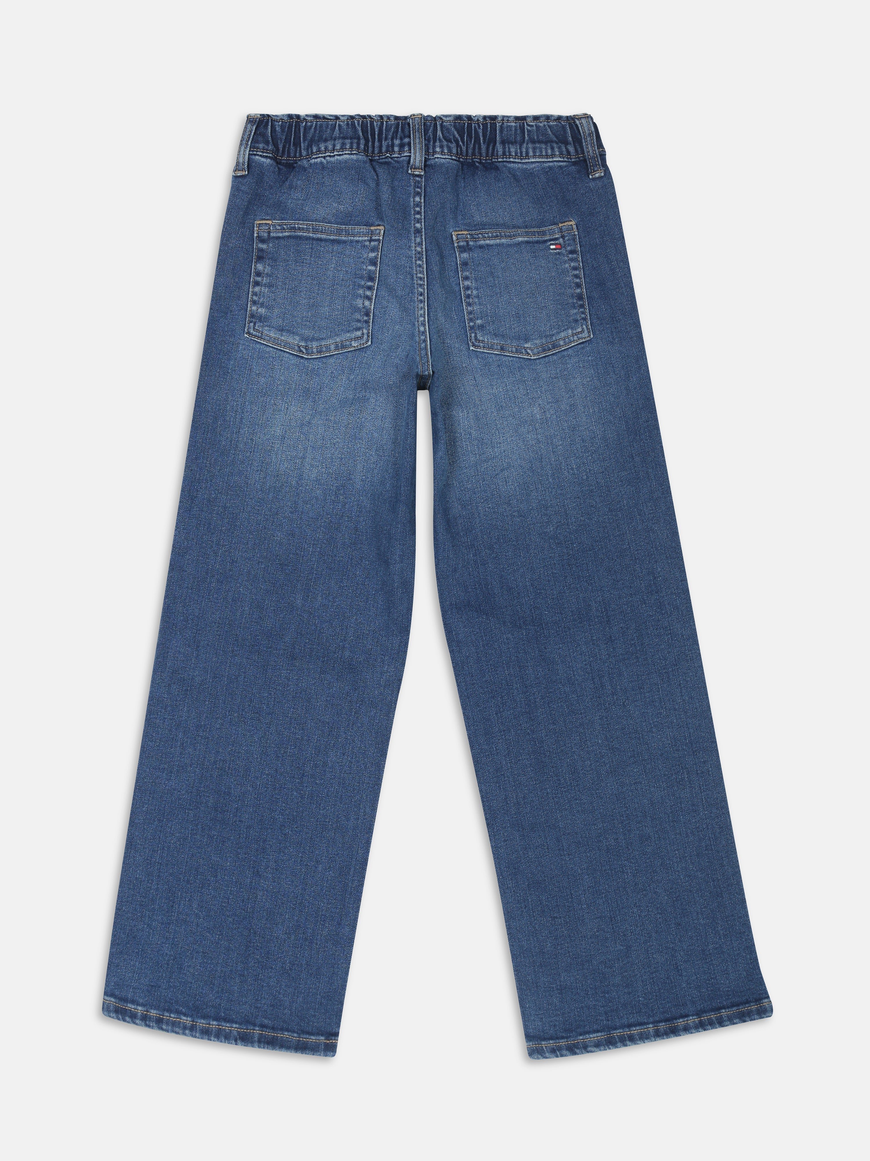 Girls Blue Wide Fit Cotton Blend Faded Denim Jeans
