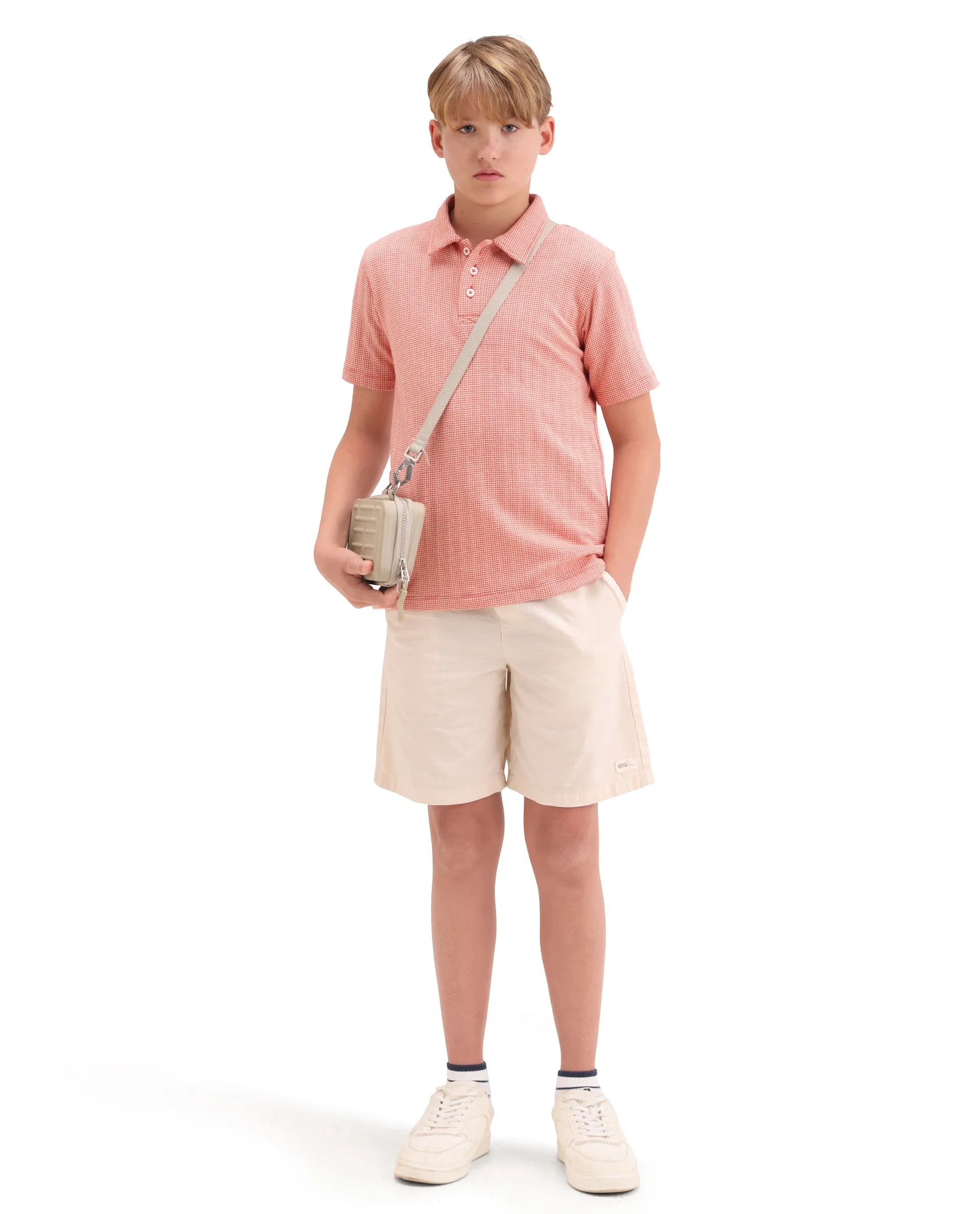 Boys Orange Jacquard Cotton Regular Fit Polo