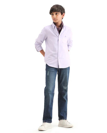 Boys Light Purple Cotton Regular Fit Shirt
