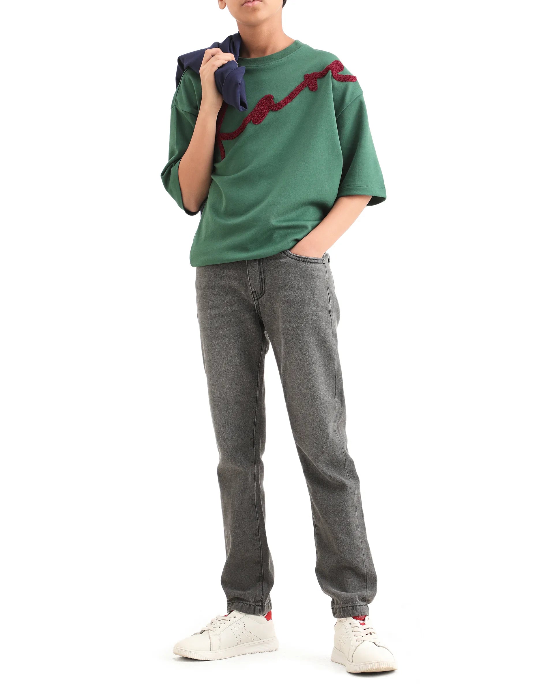 Boys Grey Slim Fit Button-Zip Cotton Jeans