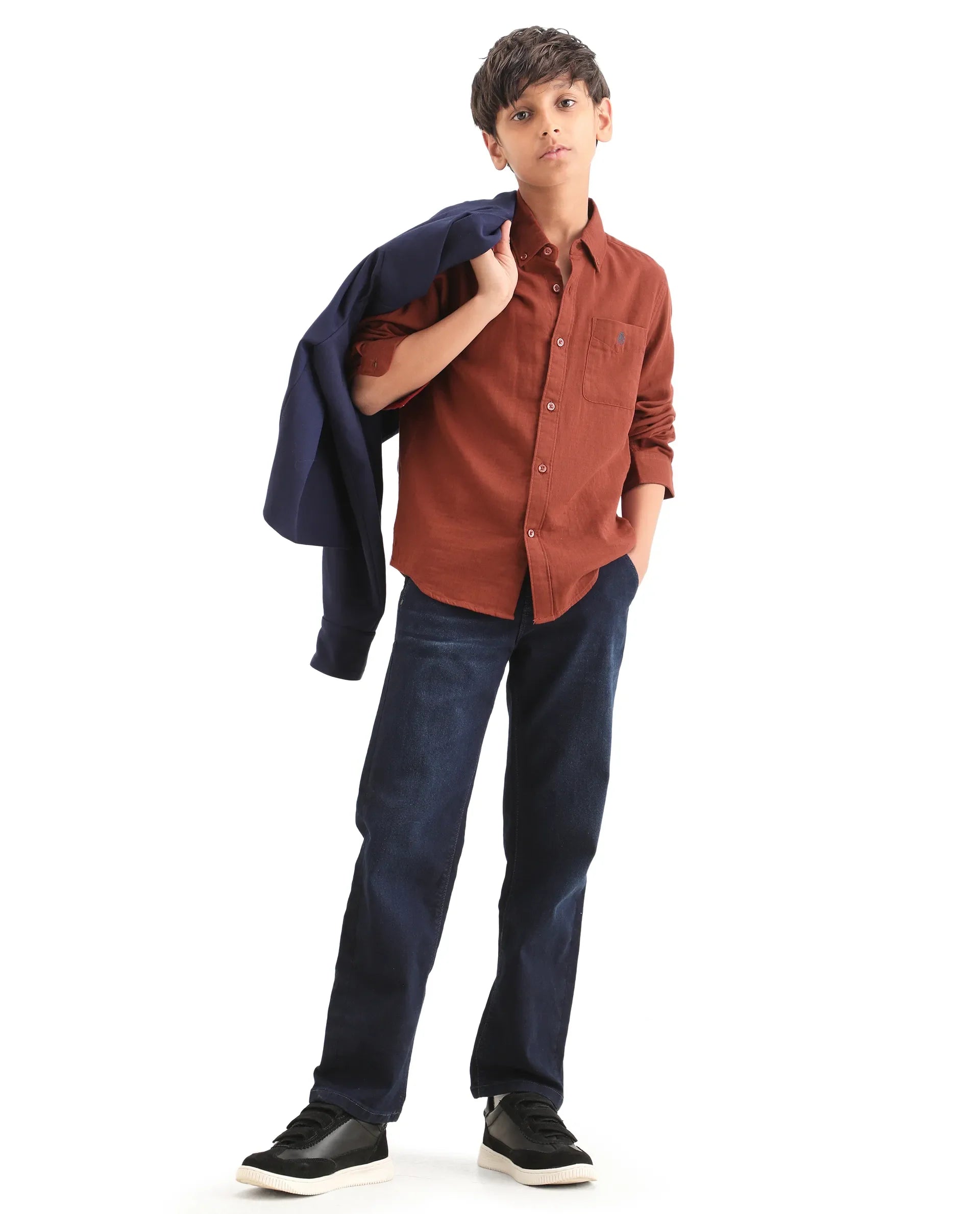 Boys Brown Cotton Blend Regular Fit Shirt