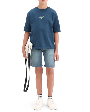 Rare Ones Boys Light Blue Regular Fit Cotton Blend Shorts