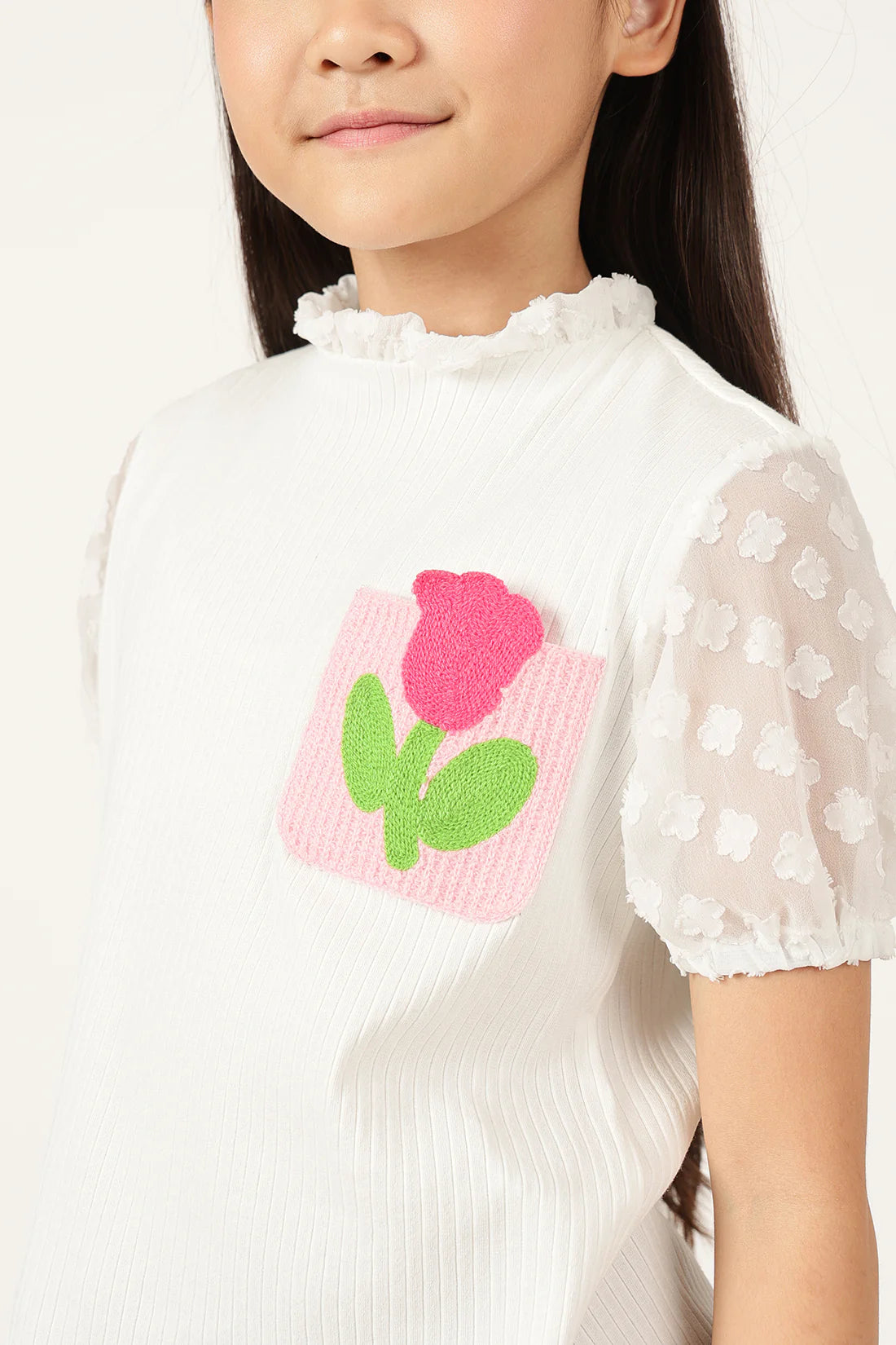 Girls Off White Jacquard Knit Top
