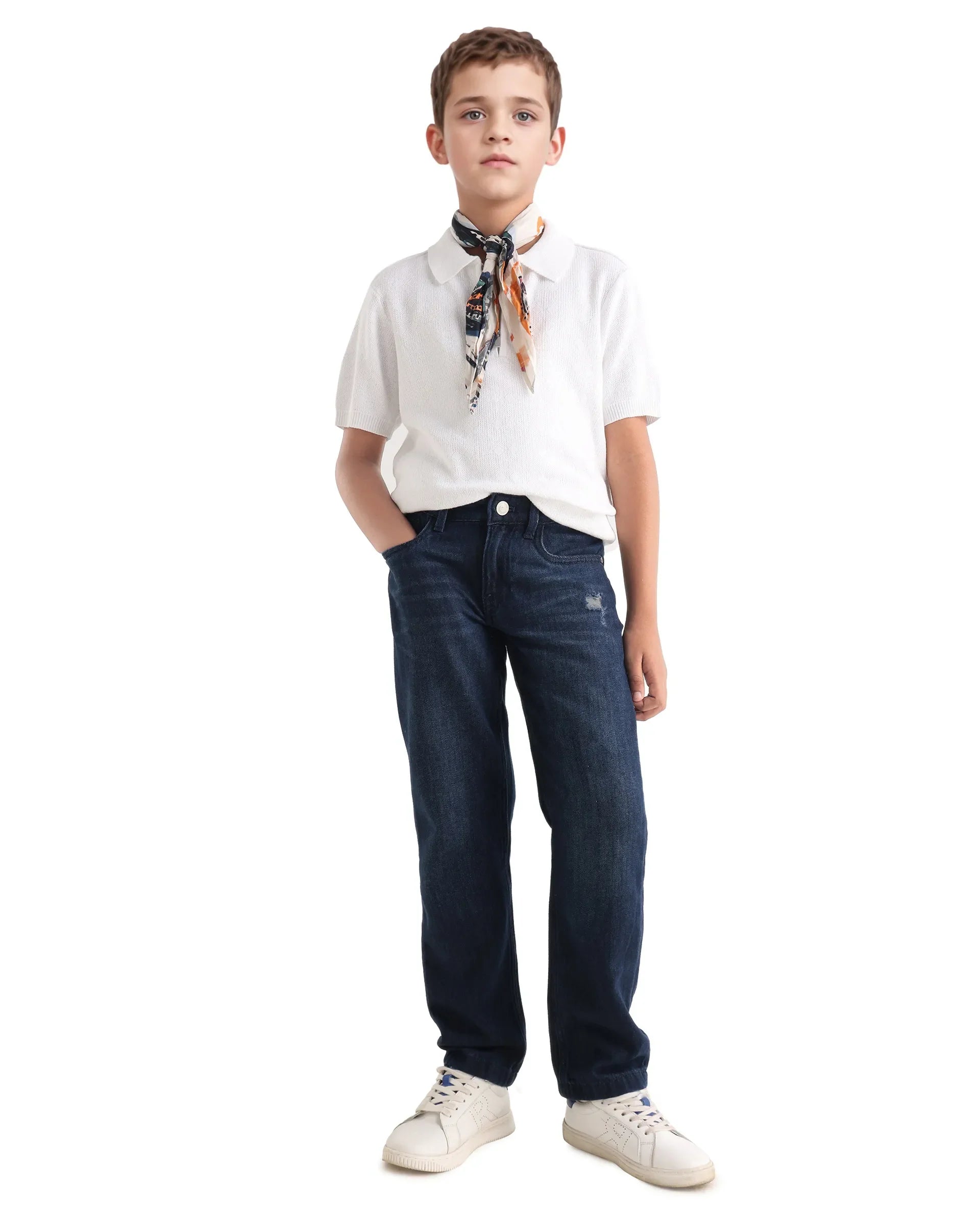 Boys Off White Jacquard Zipper Polo Shirt