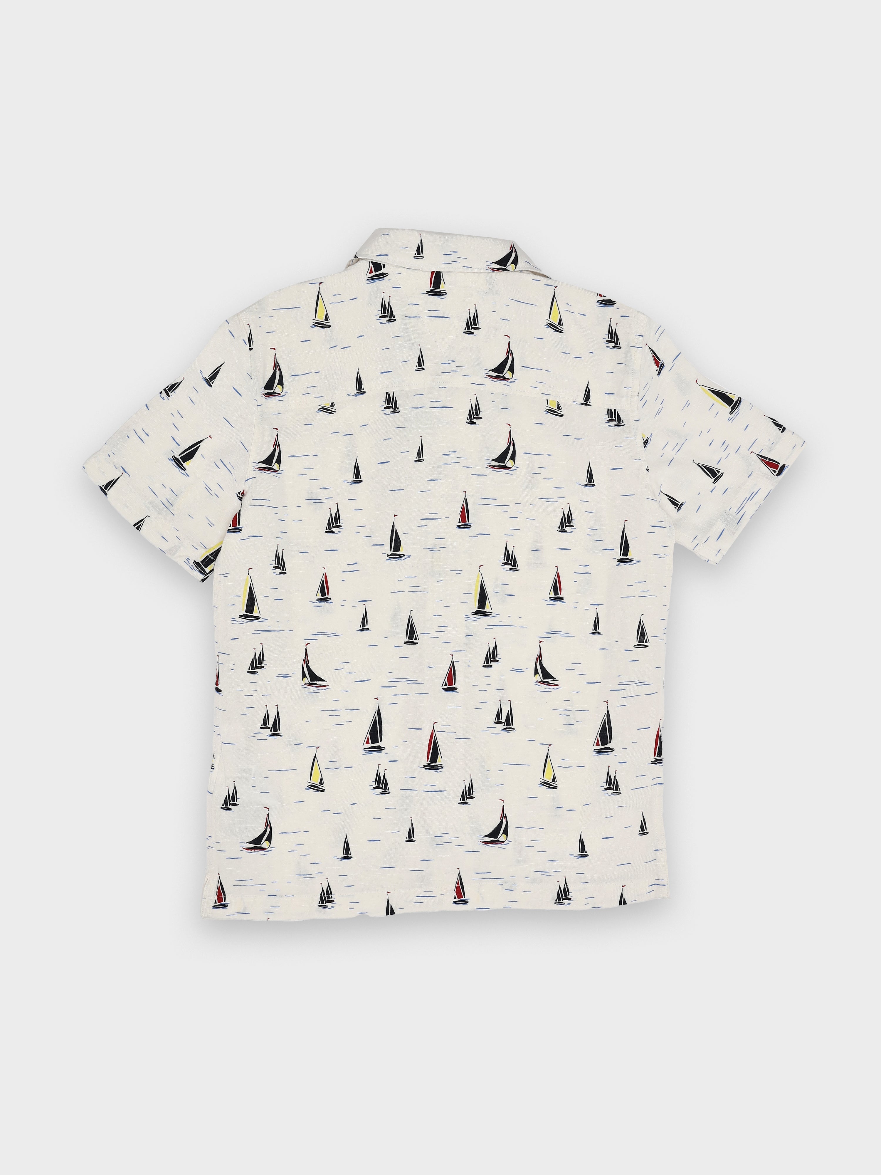 Girls Printed Linen Viscose Woven Casual Top with Shirt Collar