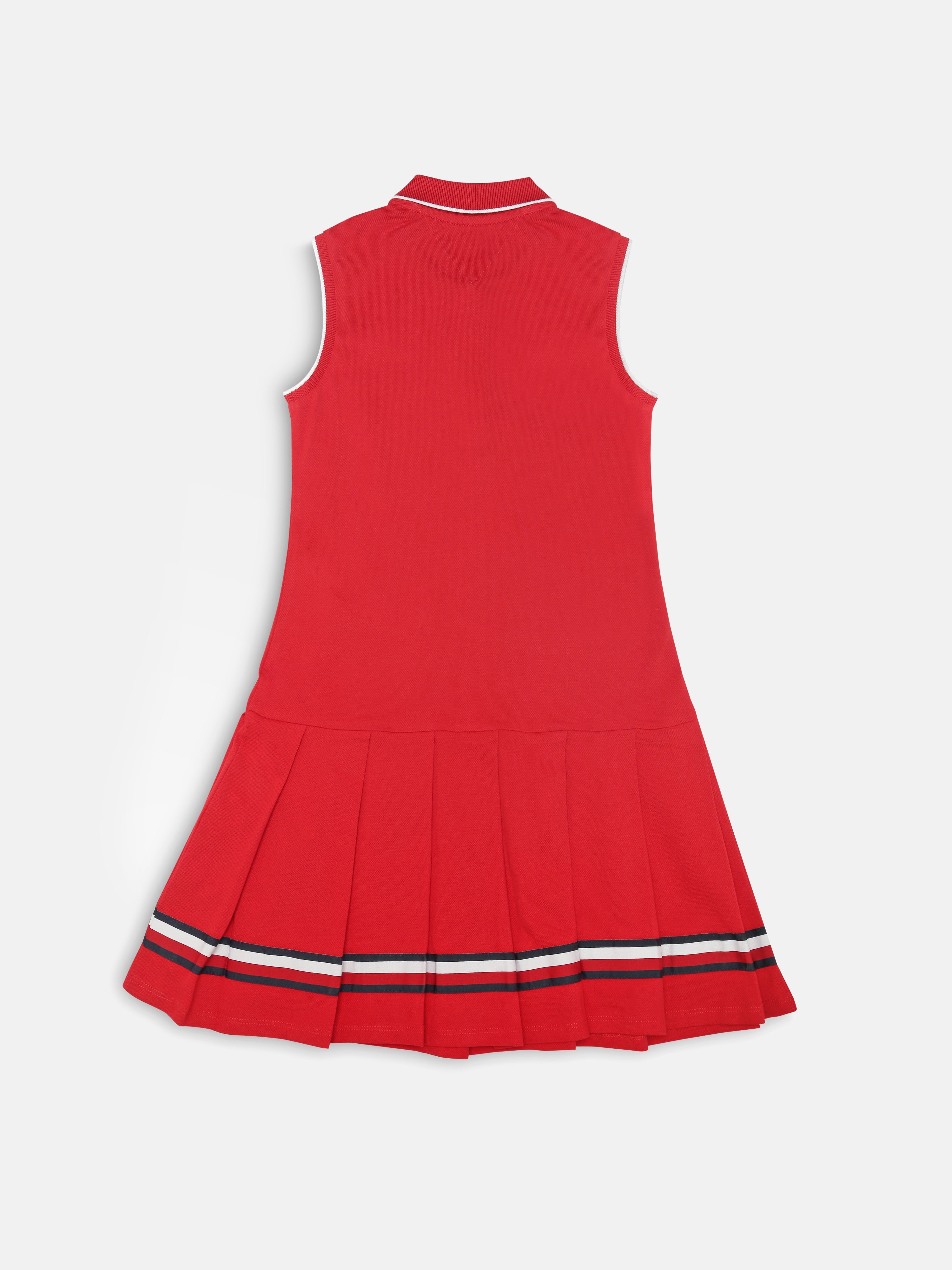 Girls Red Polo Collar Cotton Casual Knit Dress