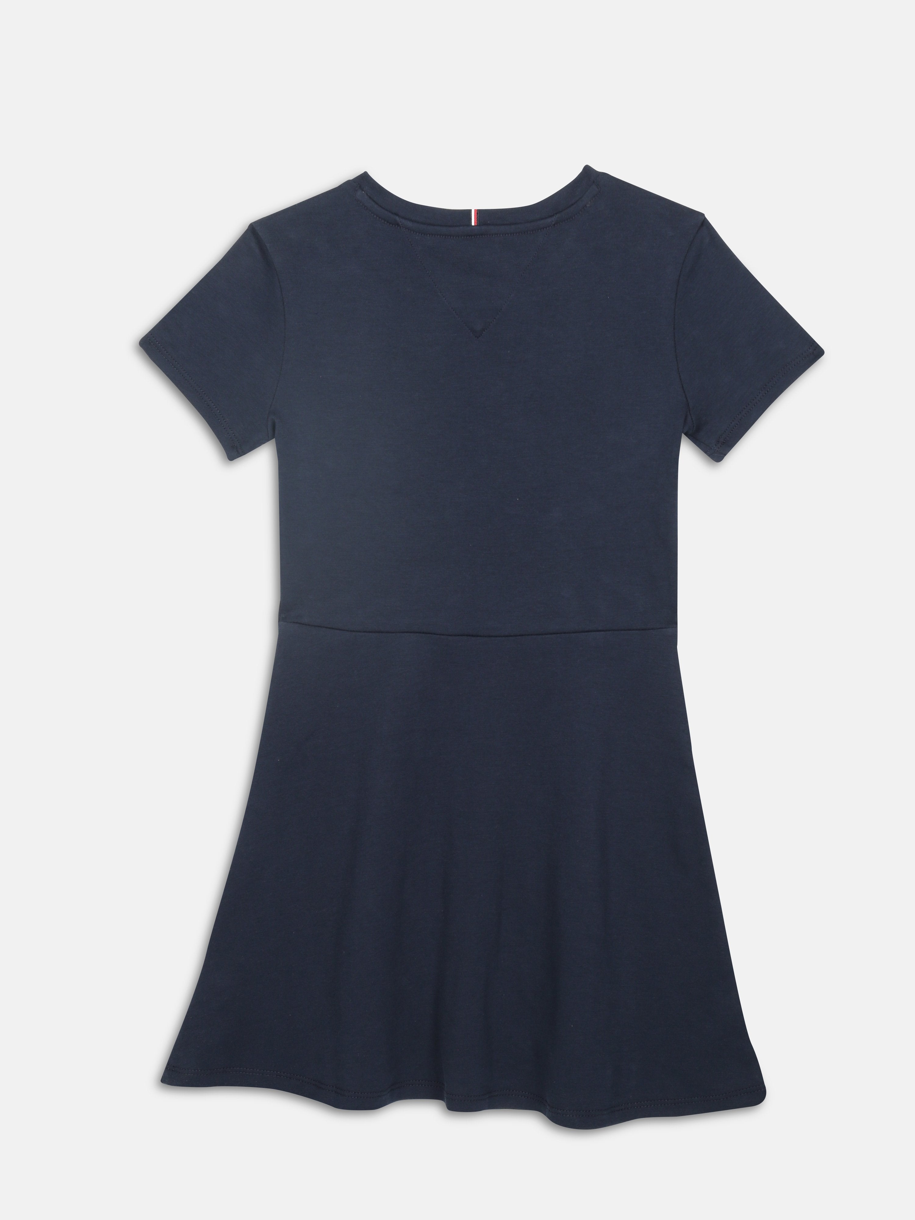 Girls Navy Logo Regenerative Cotton Casual Knee Length Dress