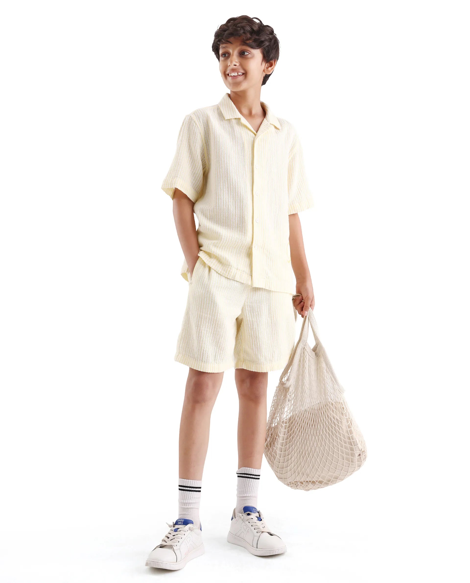 Boys Yellow Cotton Linen Boxy Fit Shirt