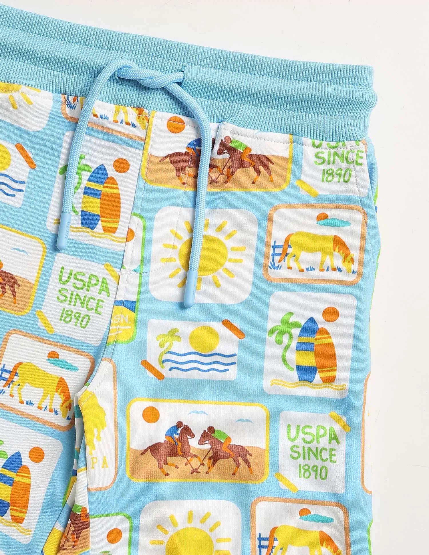 Boys Light Blue Graphic Printed Cotton Shorts Regular Fit