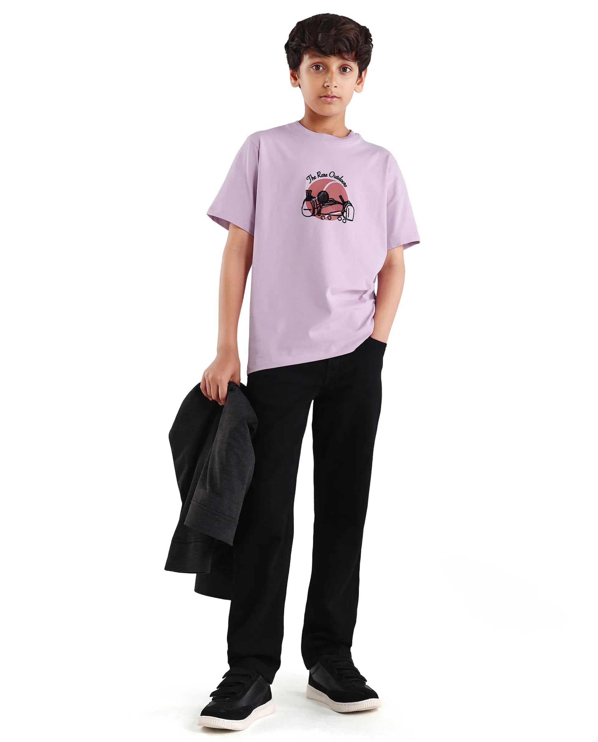 Boys Light Pink Flock Regular Fit T-Shirt