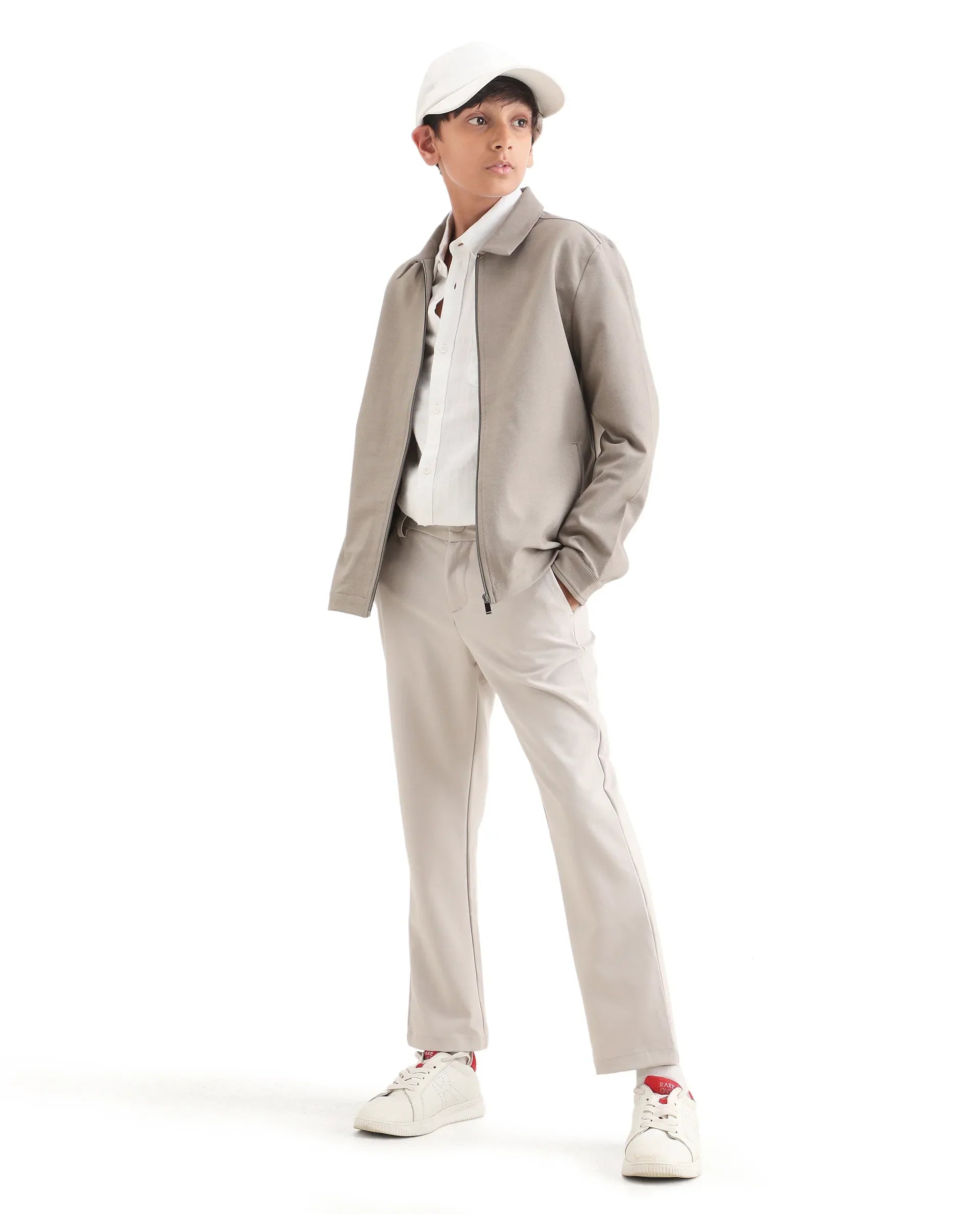 Boys Beige Polyester Blend Zipper Shacket