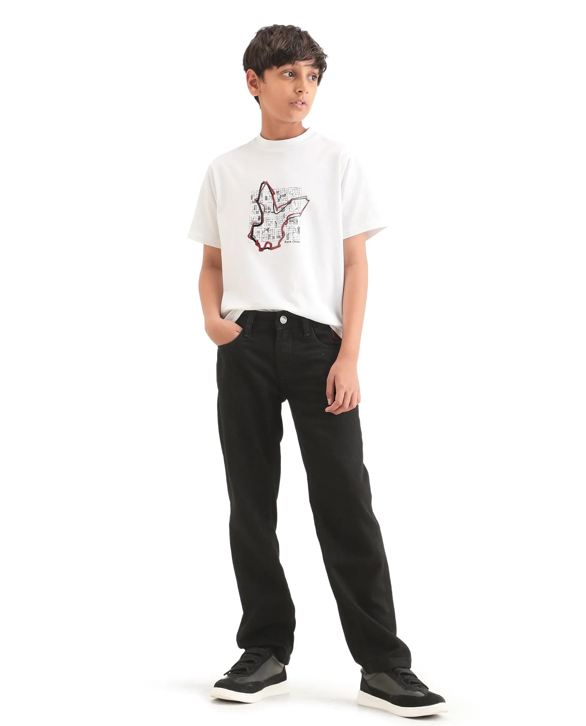 Rare Ones Boys White Regular Fit Cotton Blend T-Shirt