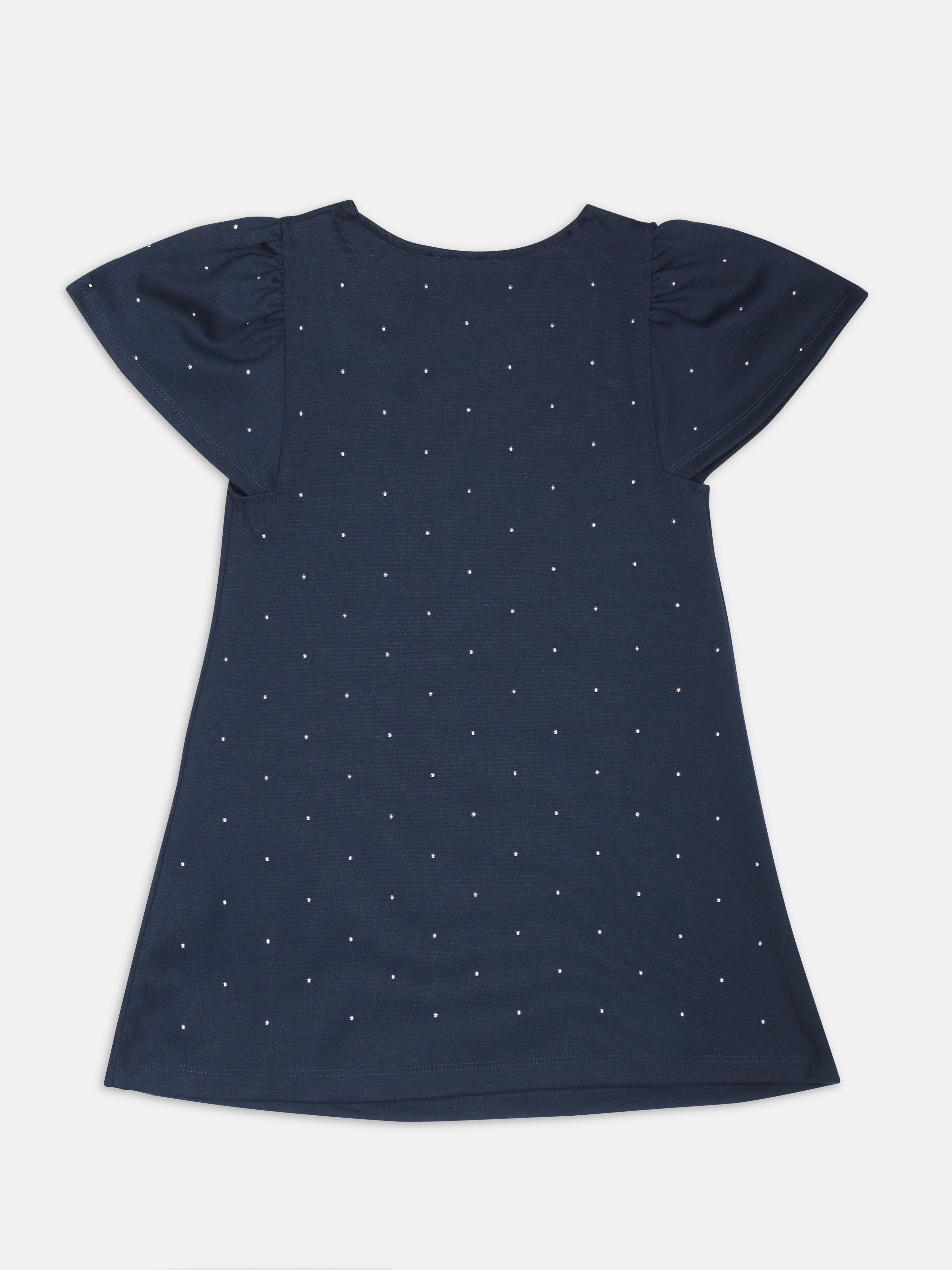 Girls Blue Embellished Knee-Length Regular Fit Knit Dress