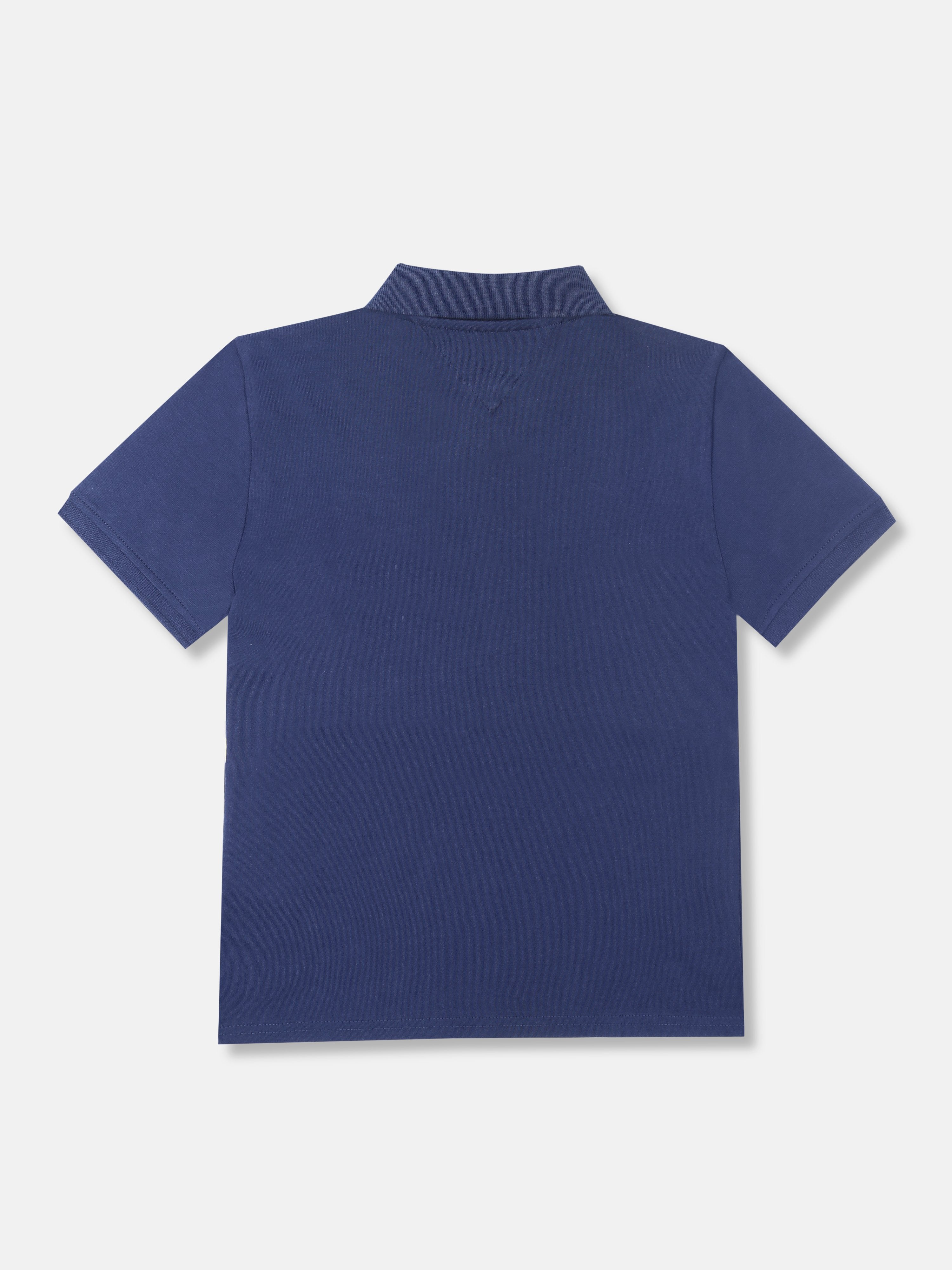 Boys Blue Colorblock Cotton Polo T-Shirt