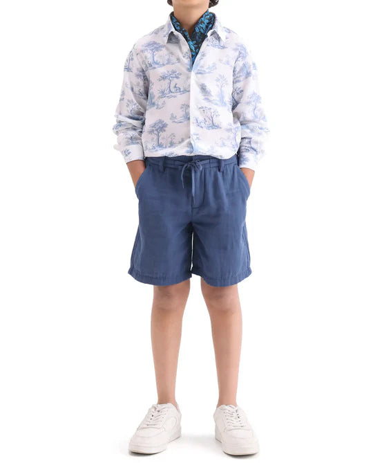 Rare Ones Boys Blue Cotton Blend Regular Fit Shorts