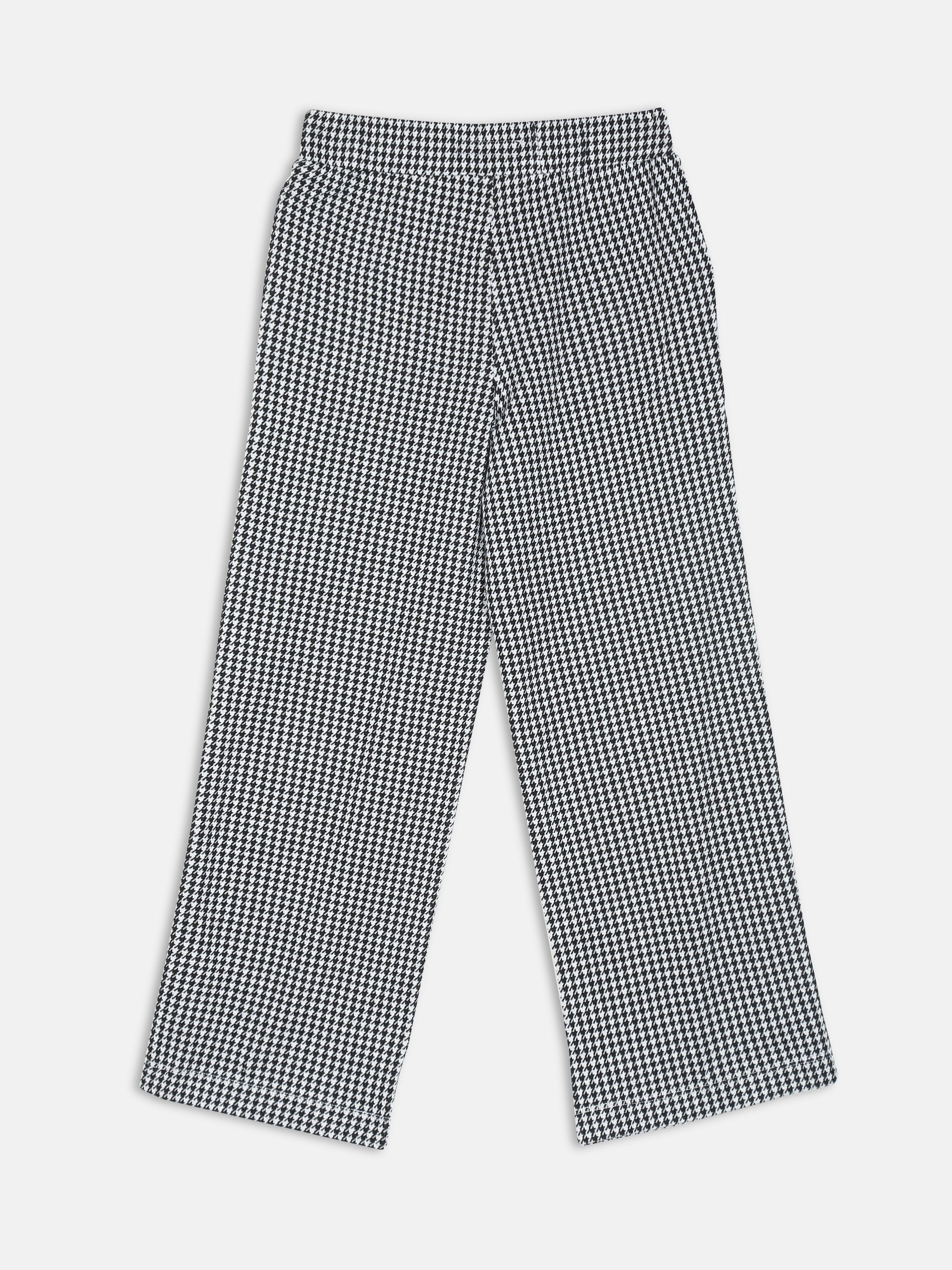 Girls Black Checked Cotton Casual Elasticated Bottom