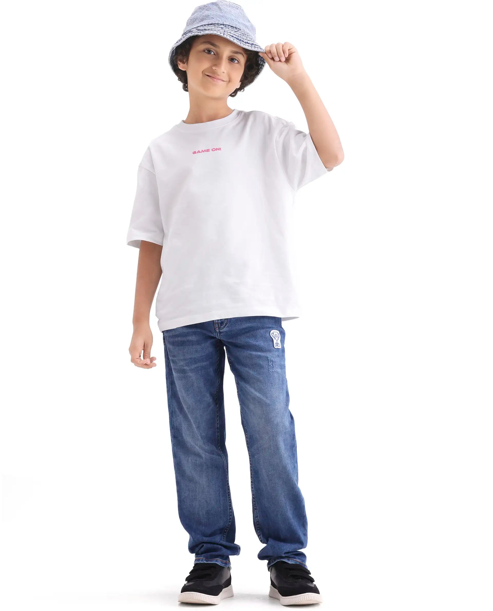 Boys White Puff Print Boxy Fit T-Shirt