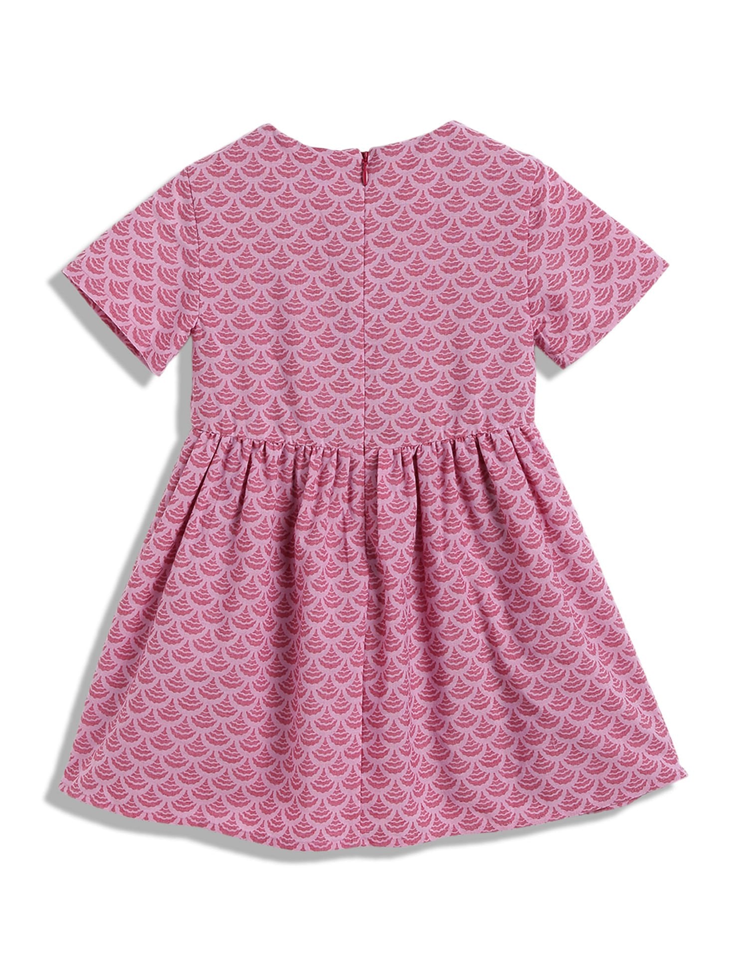 Girls Red Self-Design Knee Length Fitted Dress