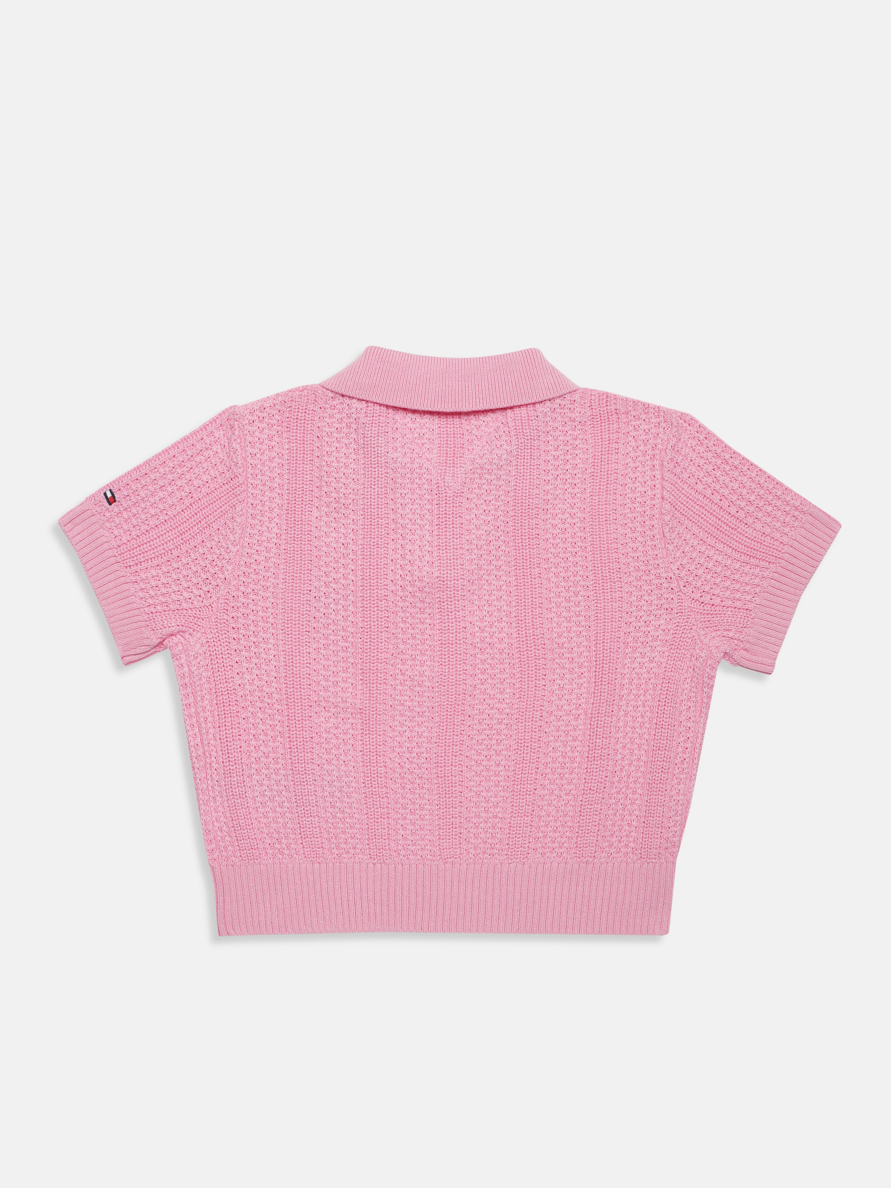 Girls Regenerative Cotton Knit Polo Top with Self Design