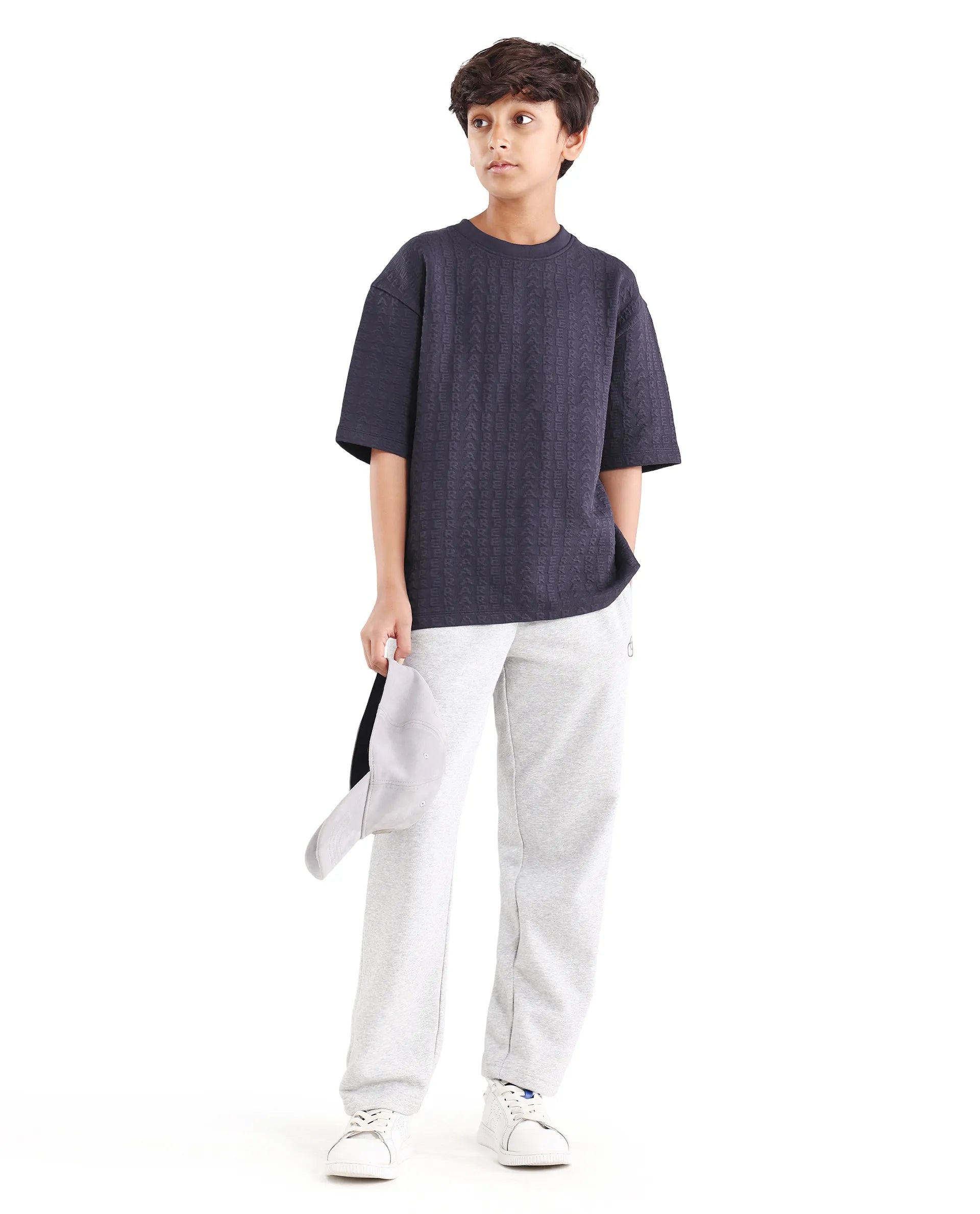 Boys Purple Jacquard Oversized Blend T-Shirt