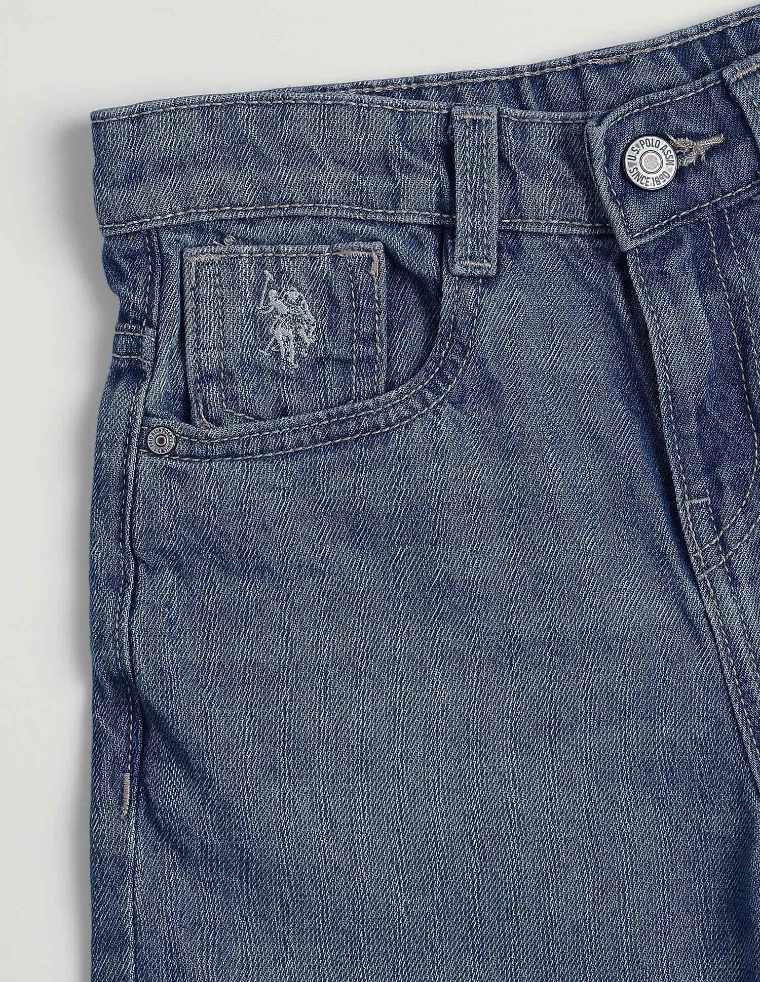 Boys Dark Blue Cotton Whiskered Baggy Fit Jeans