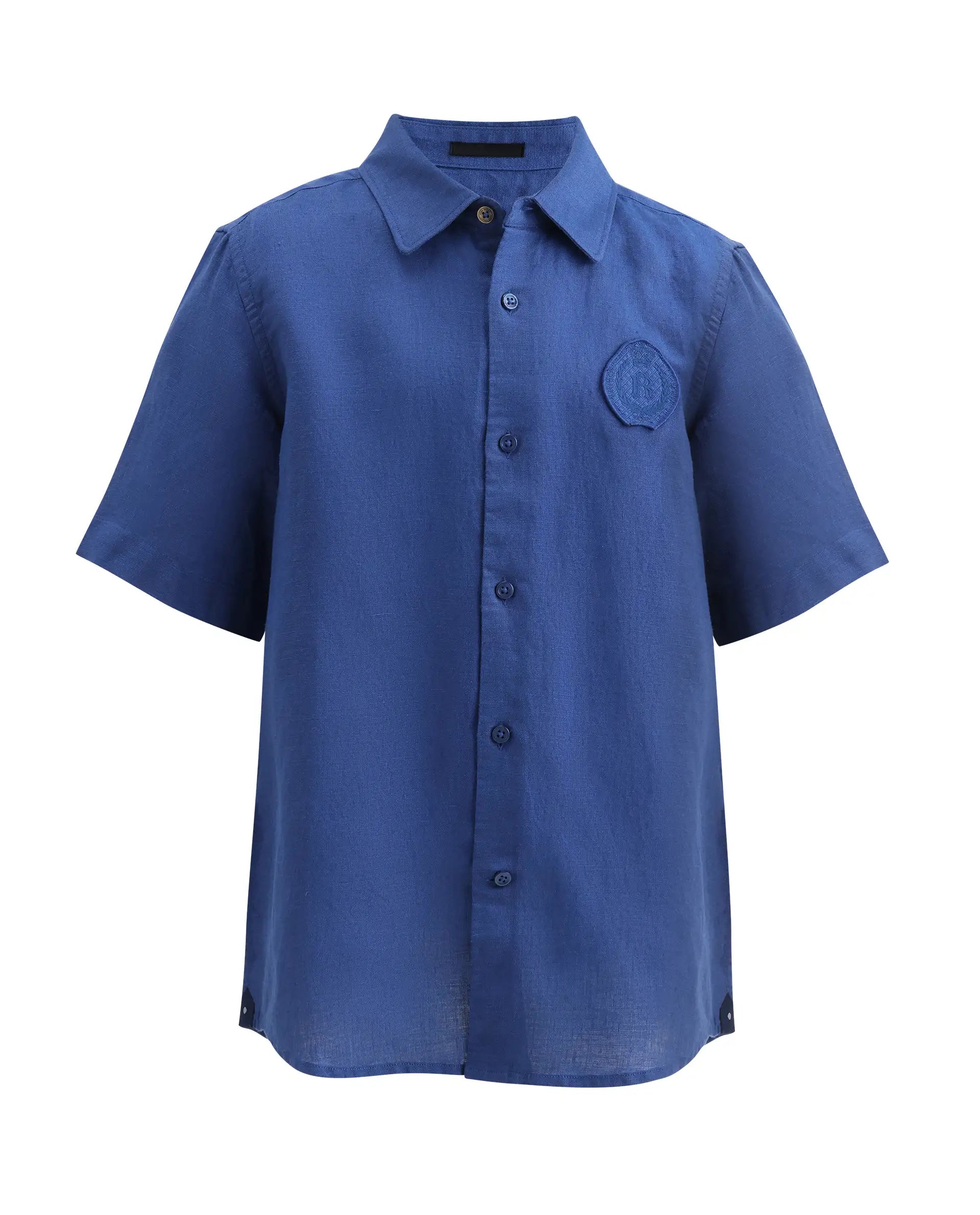 Boys Blue Linen Blend Regular Fit Shirt