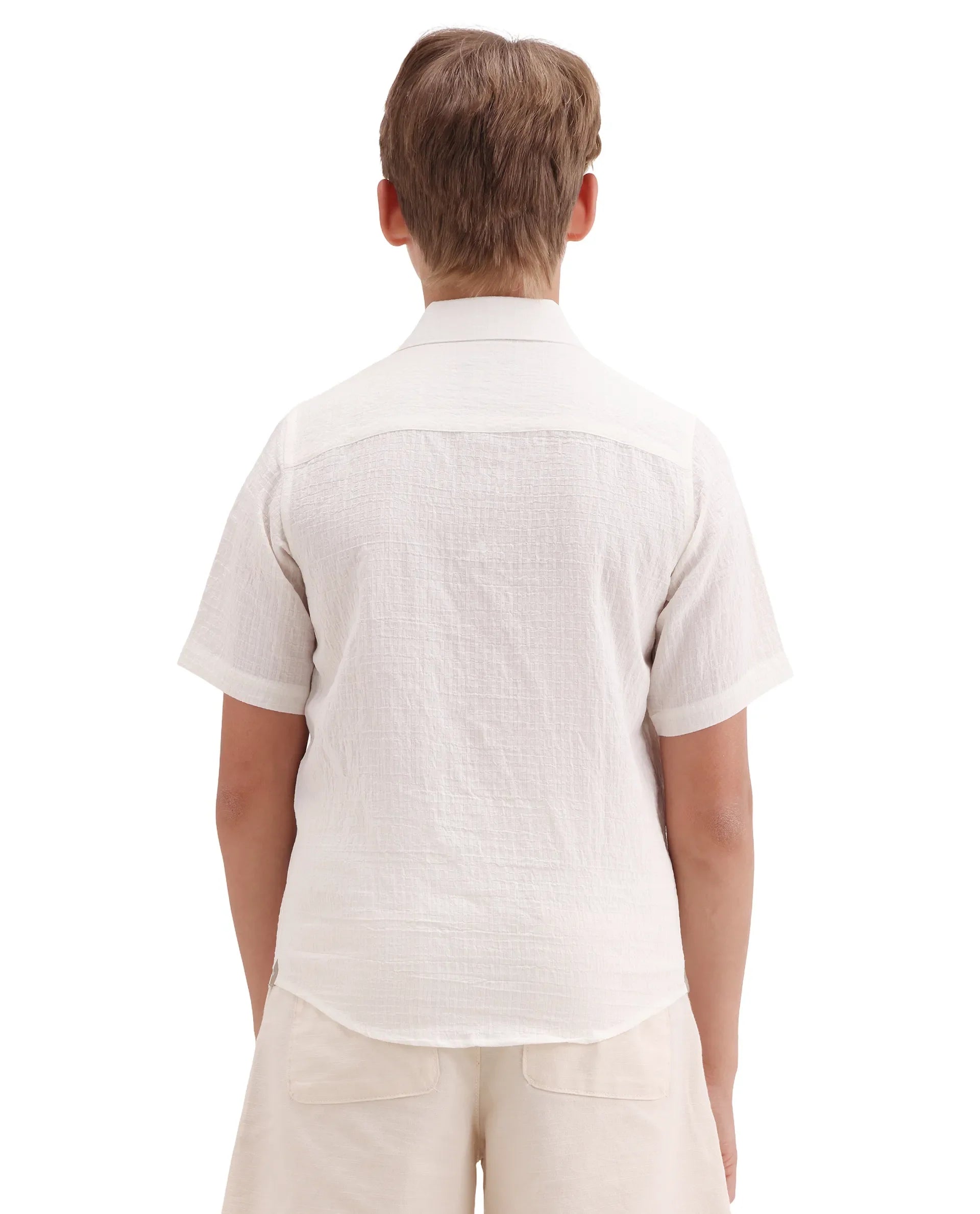Boys Off White Viscose Blend Regular Fit Shirt