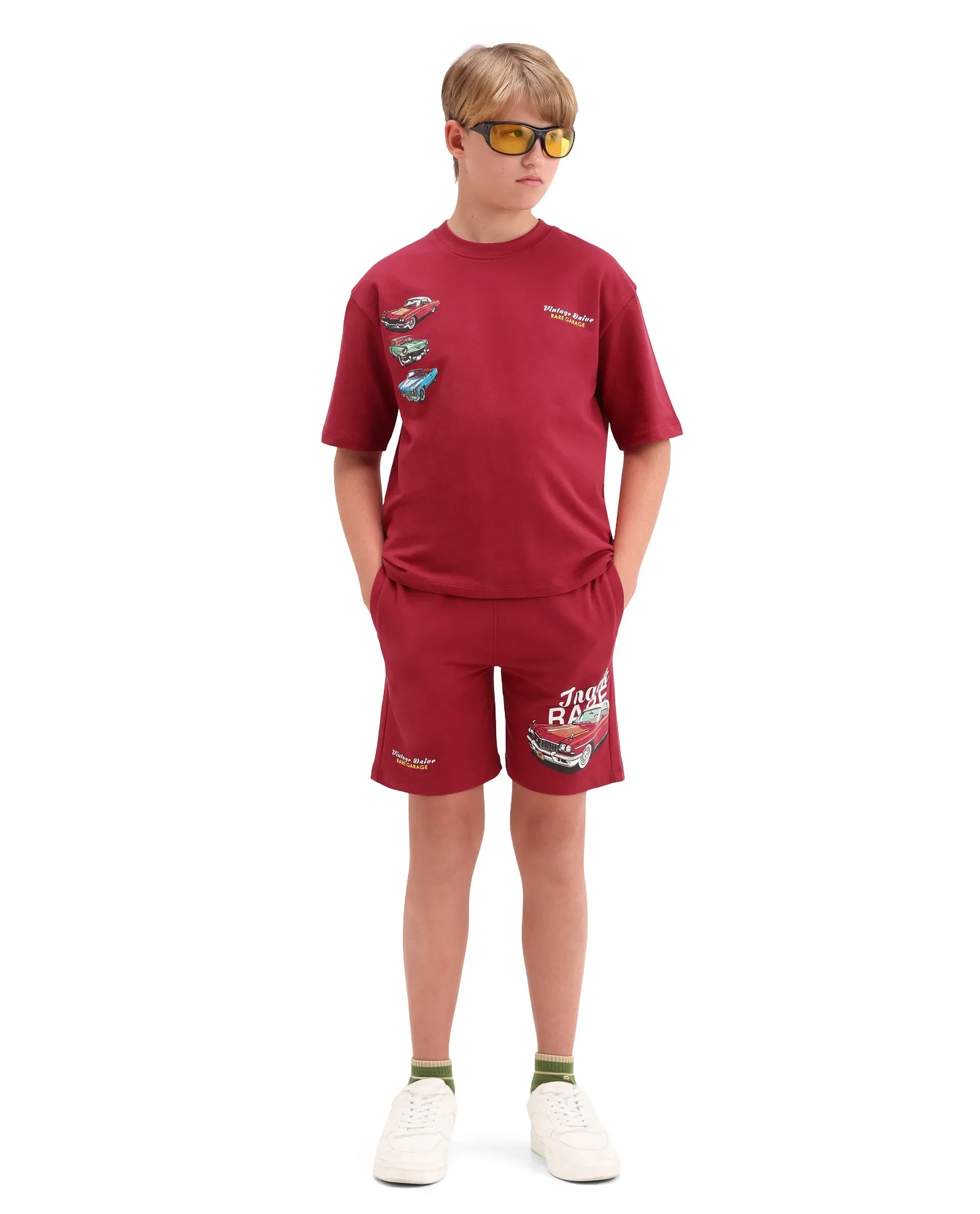 Boys Red Digital Print Oversized T-Shirt
