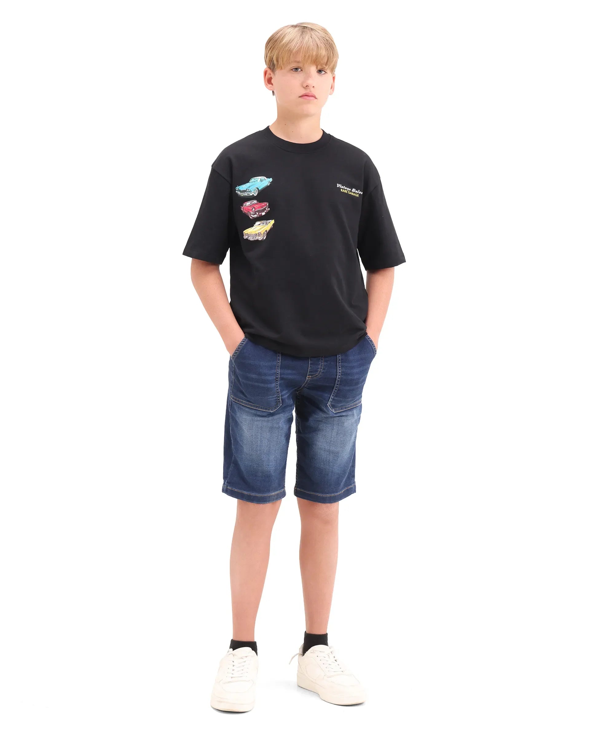 Boys Black Digital Print Oversized T-Shirt