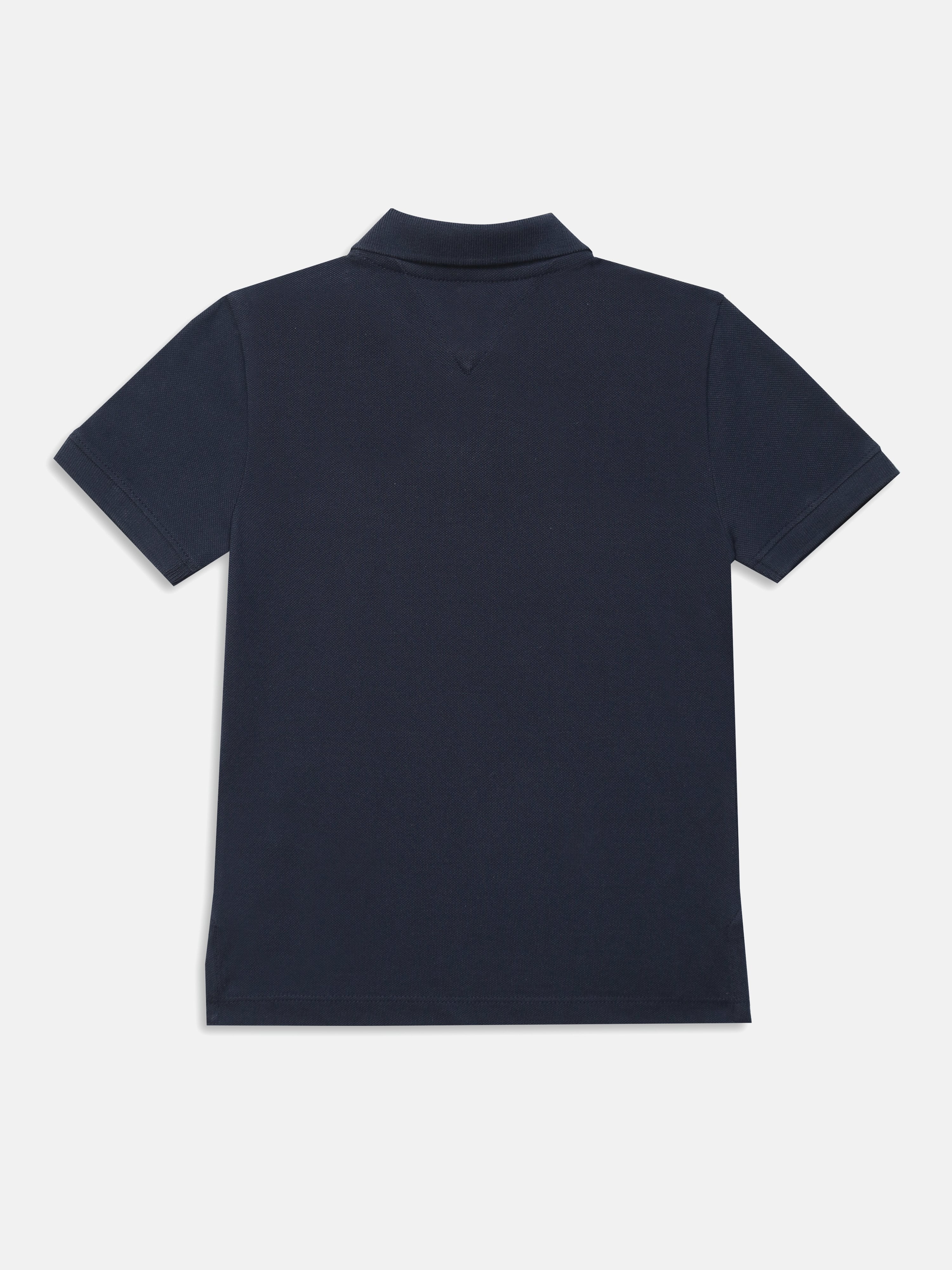 Boys Navy Solid Cotton Polo T-Shirt