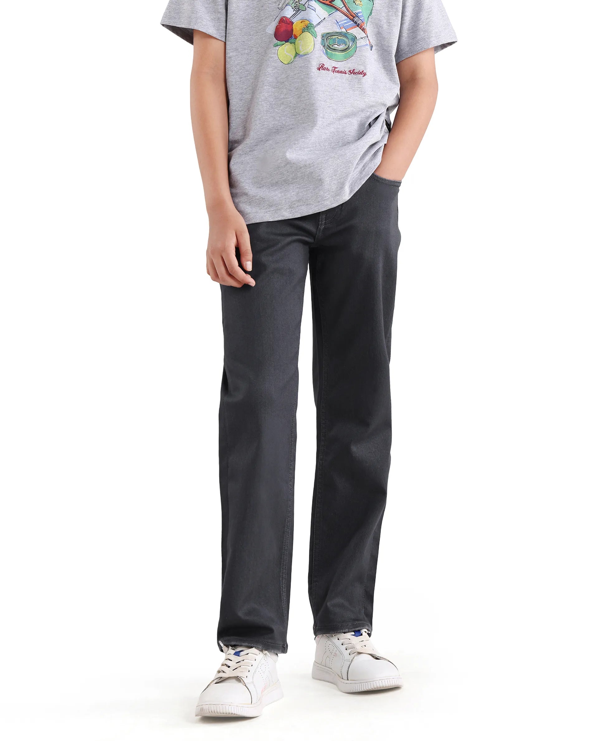 Boys Grey Regular Fit Shank Button Jeans