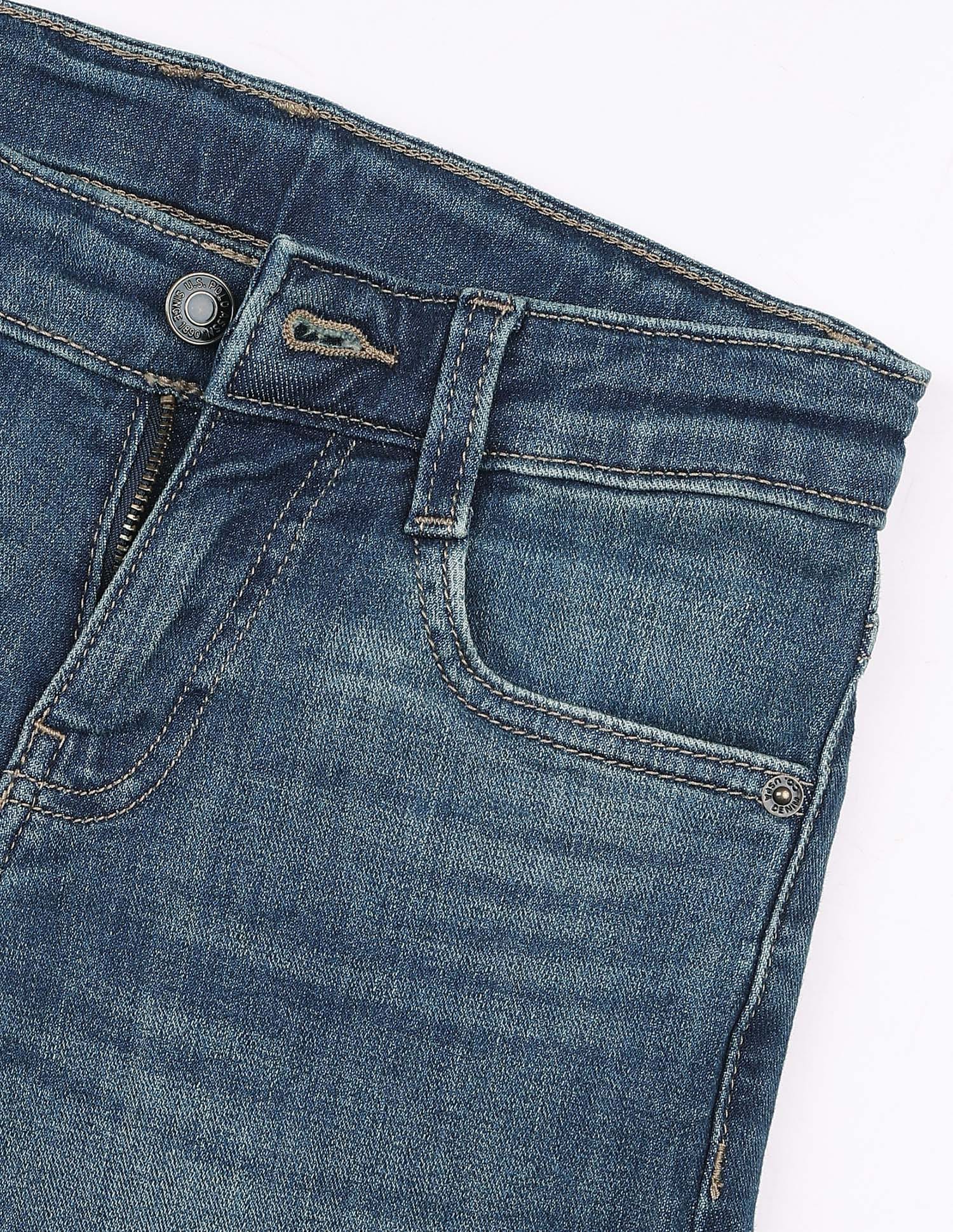Boys Tinted Blue Relaxed Fit Whiskered Jeans