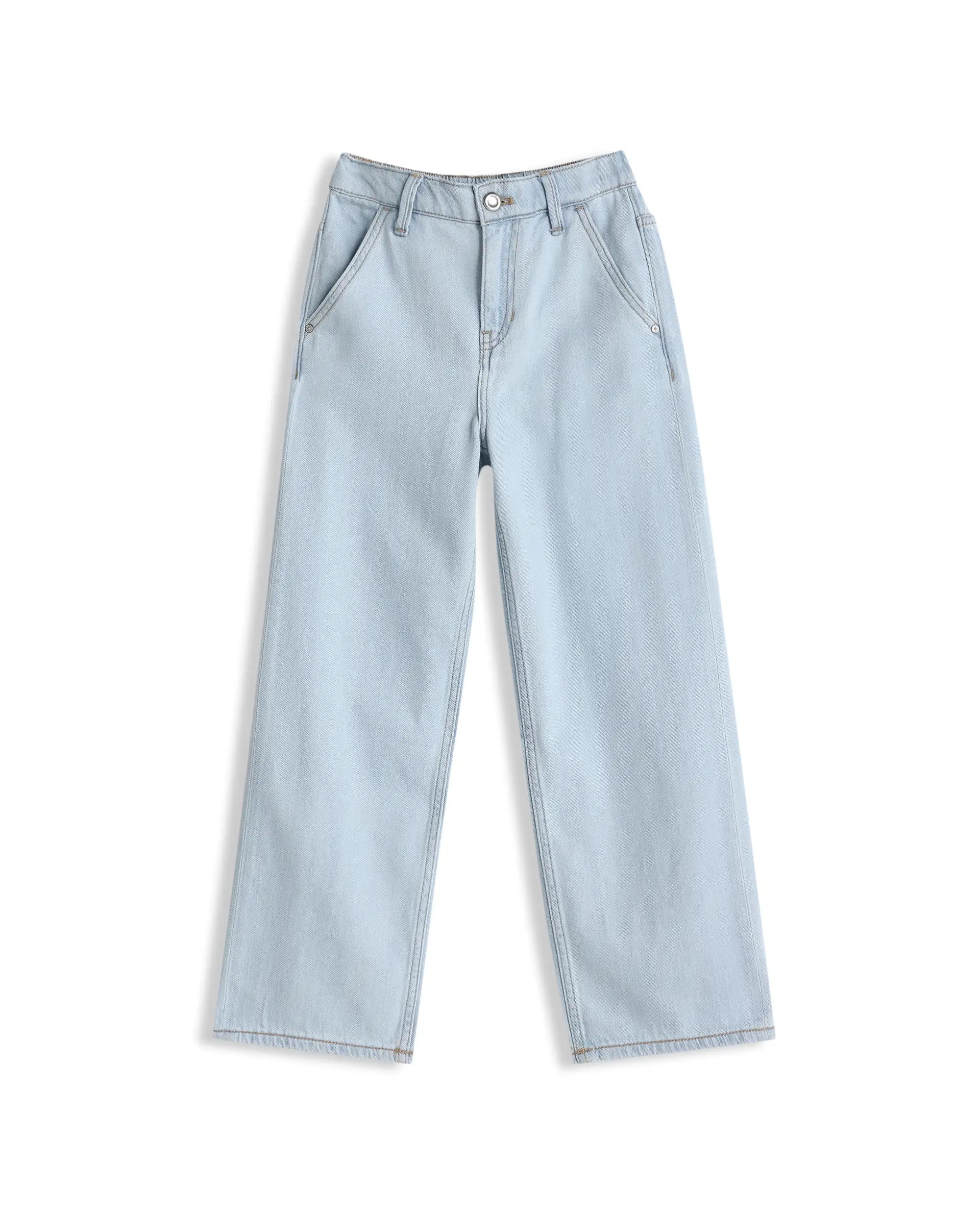 Boys Light Blue Slouchy Fit Shank Button Jeans