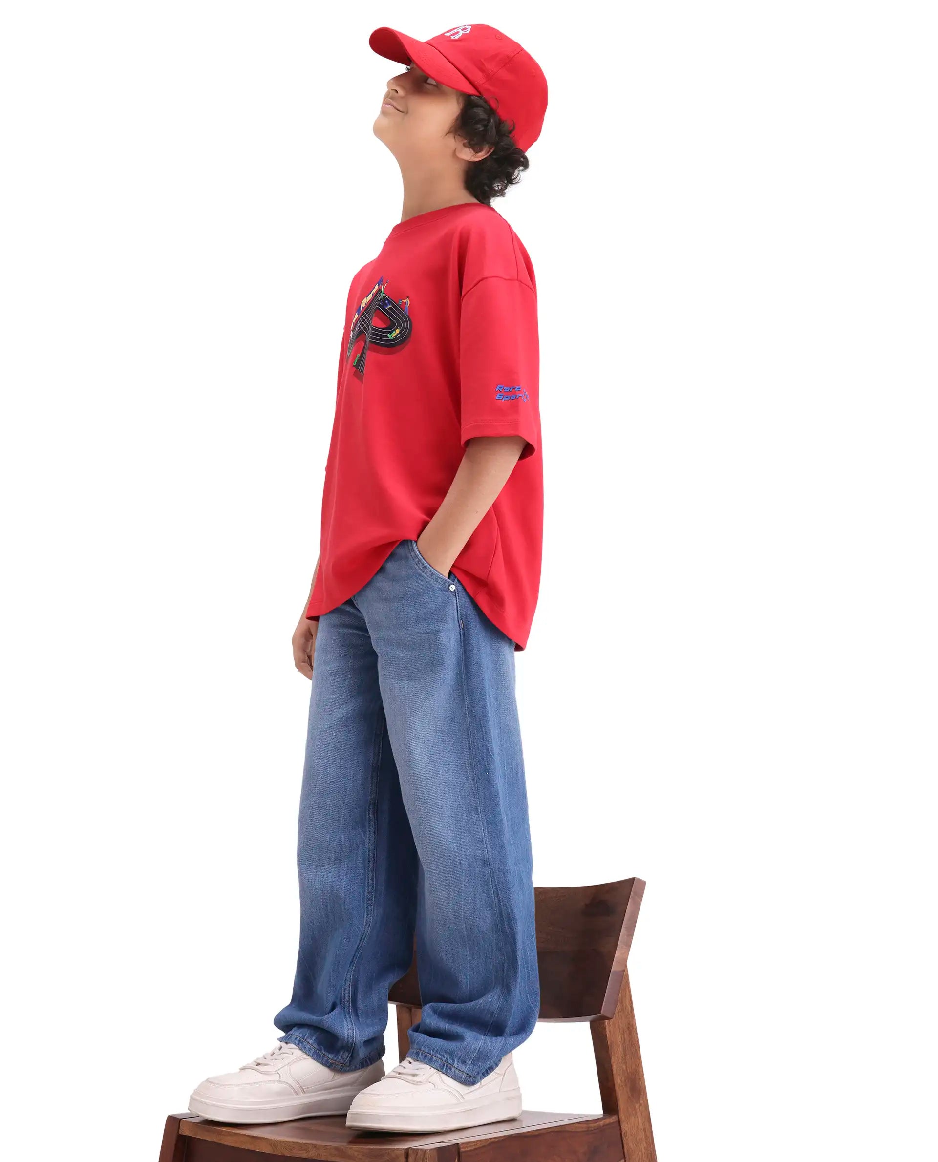 Rare Ones Boys Red Boxy Fit HD Print Cotton Blend T-Shirt