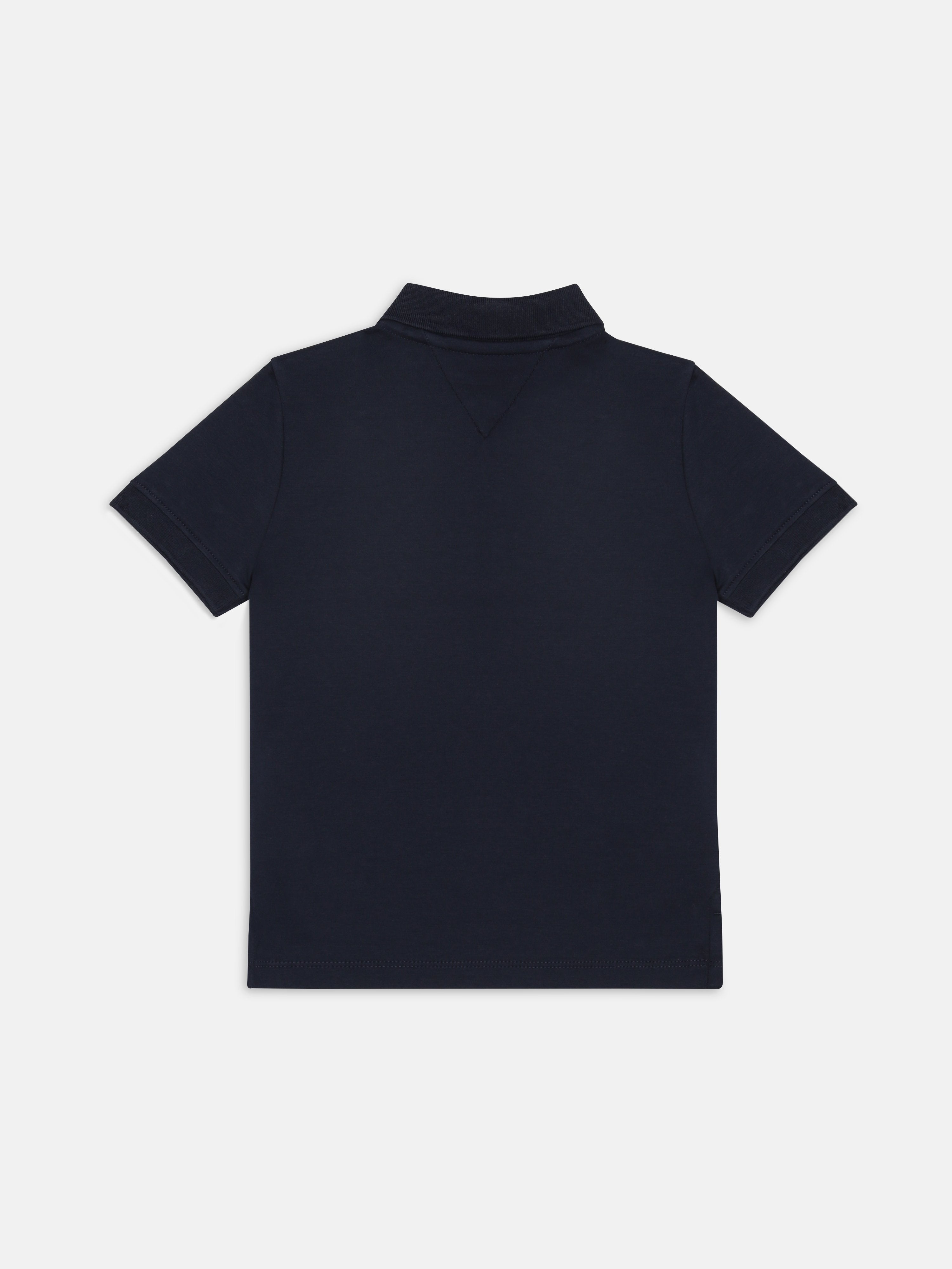 Boys Navy Logo Polo Collar Regular Fit Cotton Knit Top