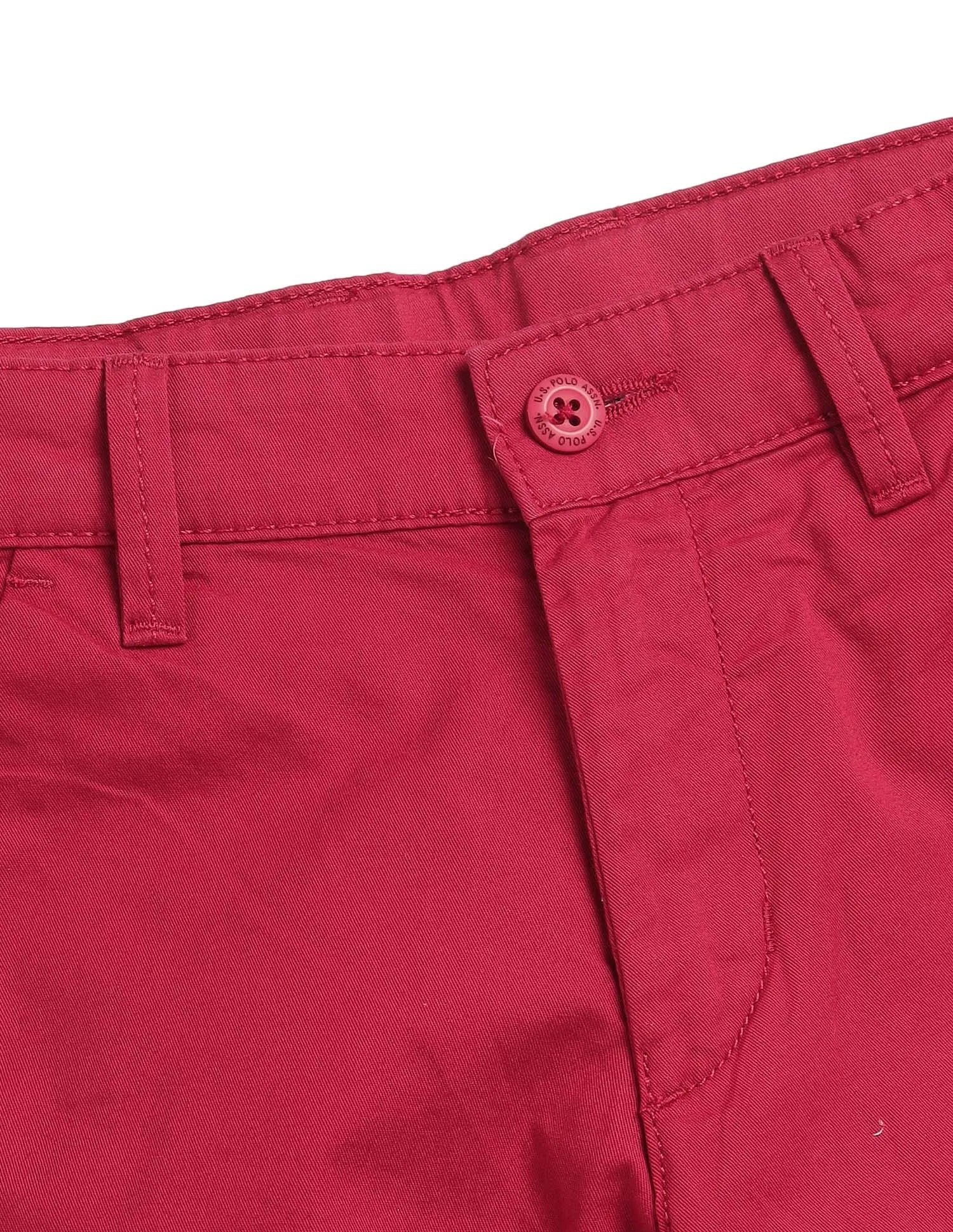 Boys Red Cotton Solid Shorts Relaxed Fit