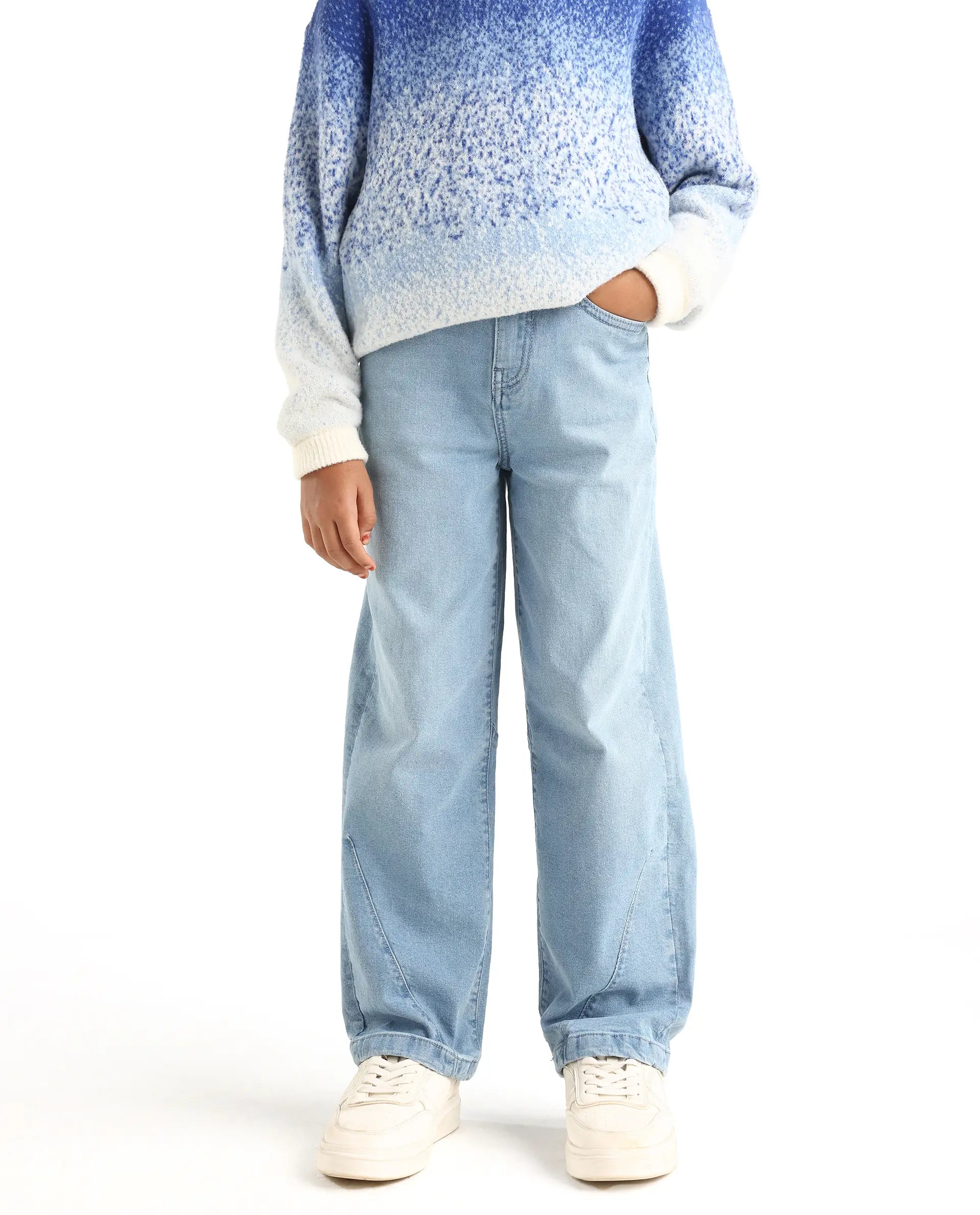 Boys Light Blue Slouchy Fit Button-Zip Jeans