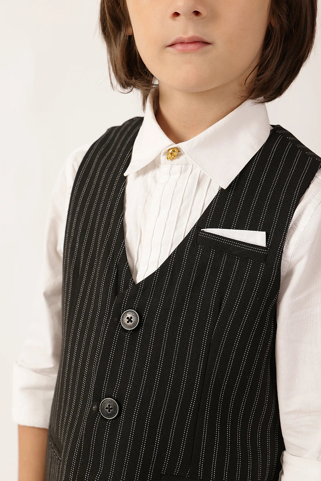 Boys Black Striped Formal Waistcoat