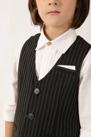 Boys Black Striped Formal Waistcoat