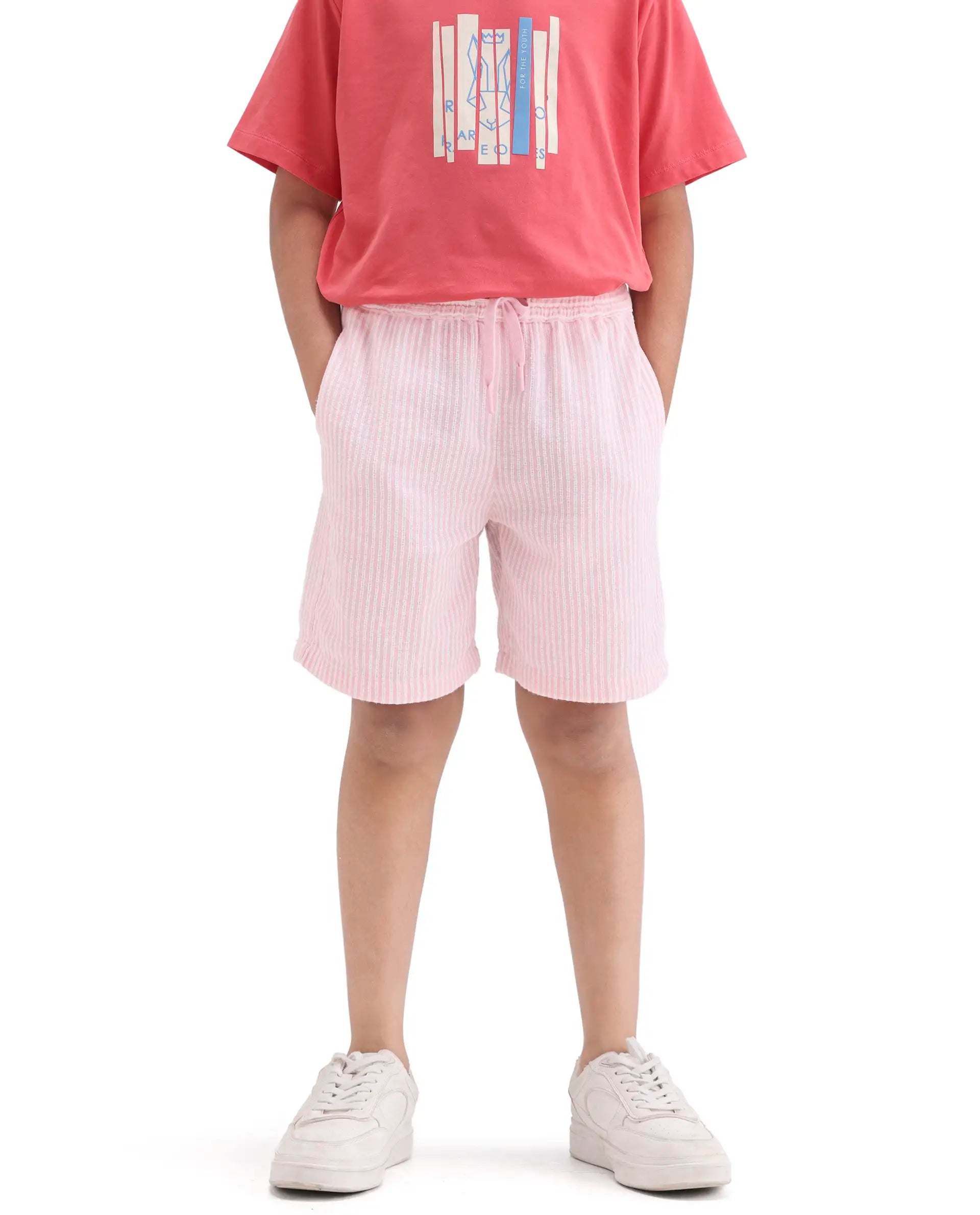 Boys Pink Cotton Linen Regular Fit Shorts