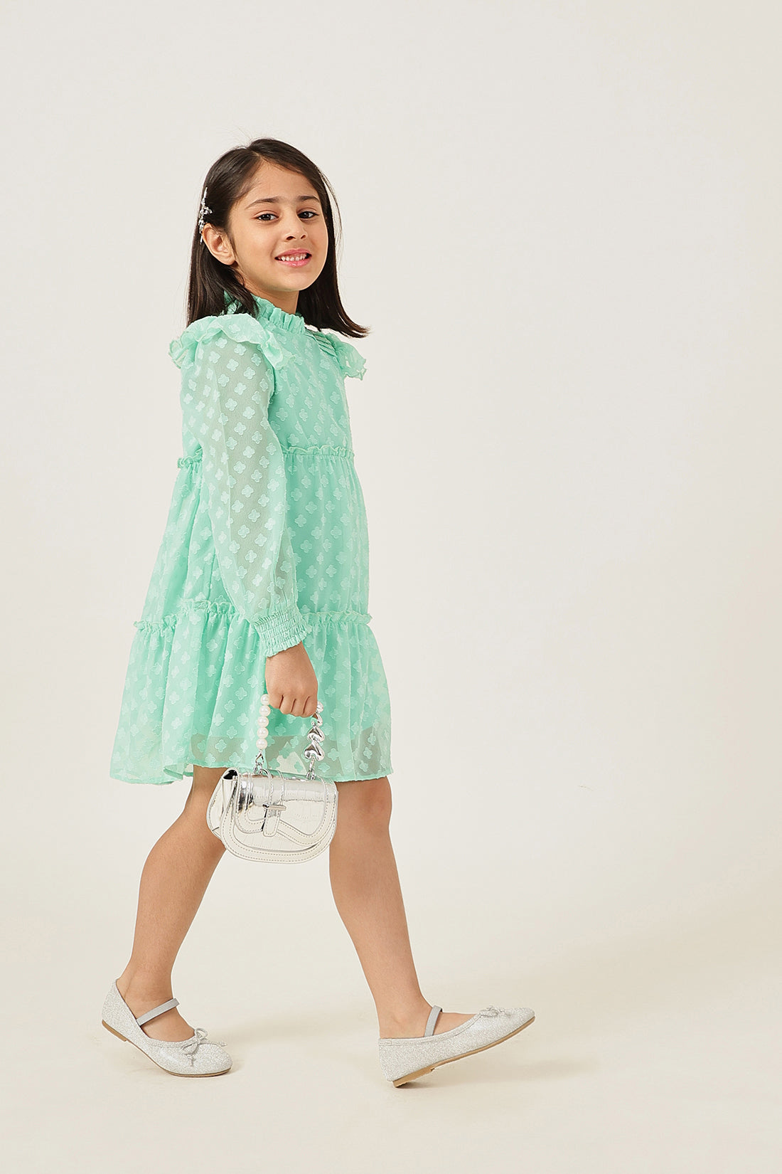 Girls Aqua Buta Dobby Woven Formal Dress