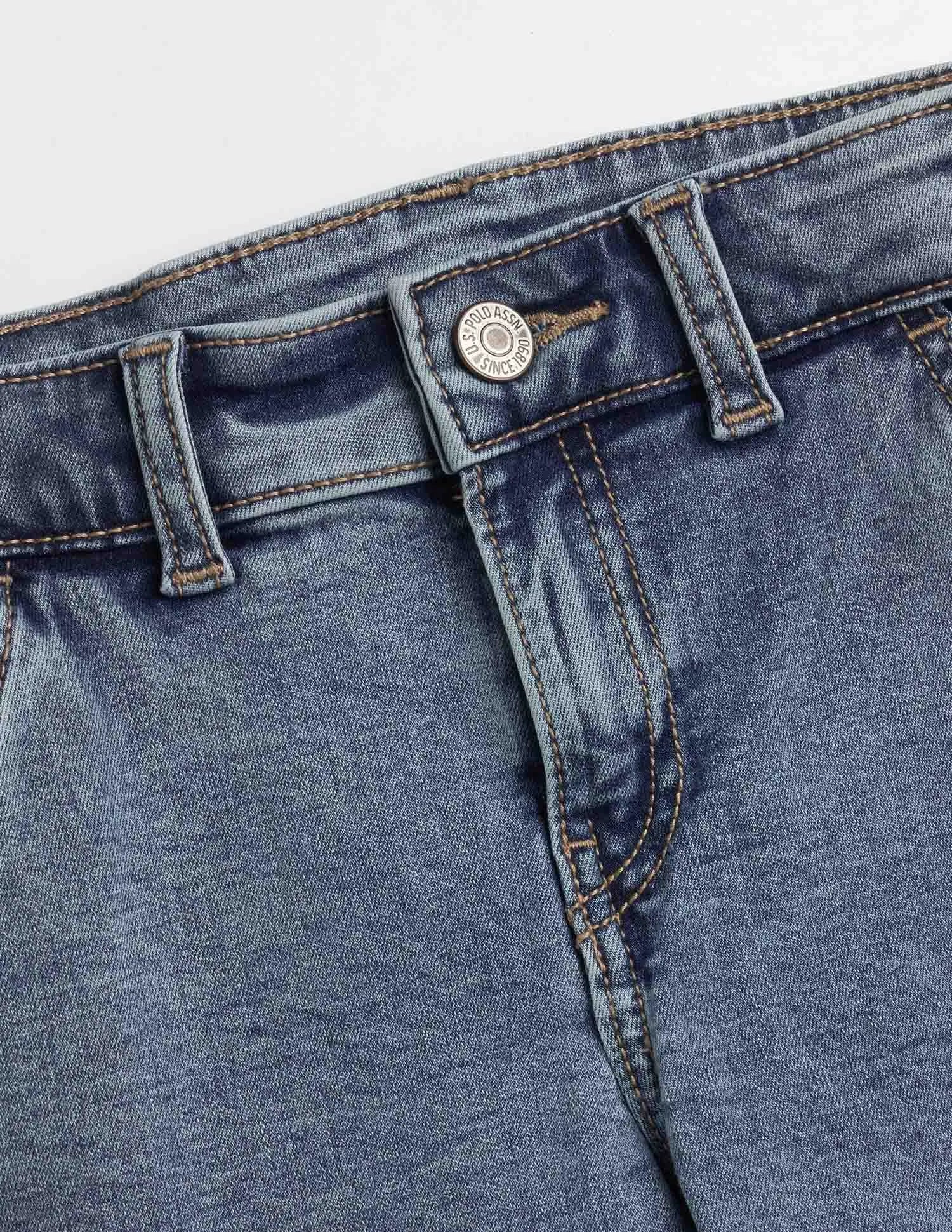 Boys Light Blue Cotton Slim Fit Cargo Jeans