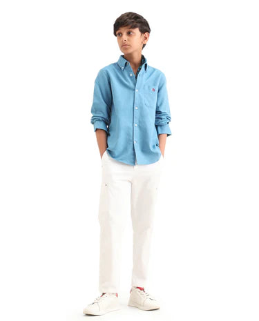 Boys Pastel Blue HD Print Regular Fit T-Shirt