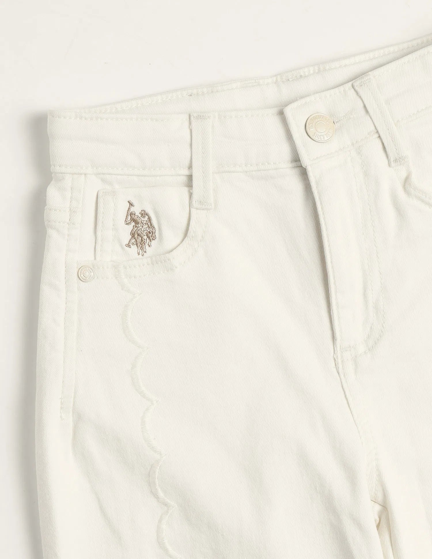 Girls Off White Cotton Marine Bootcut Fit Jeans