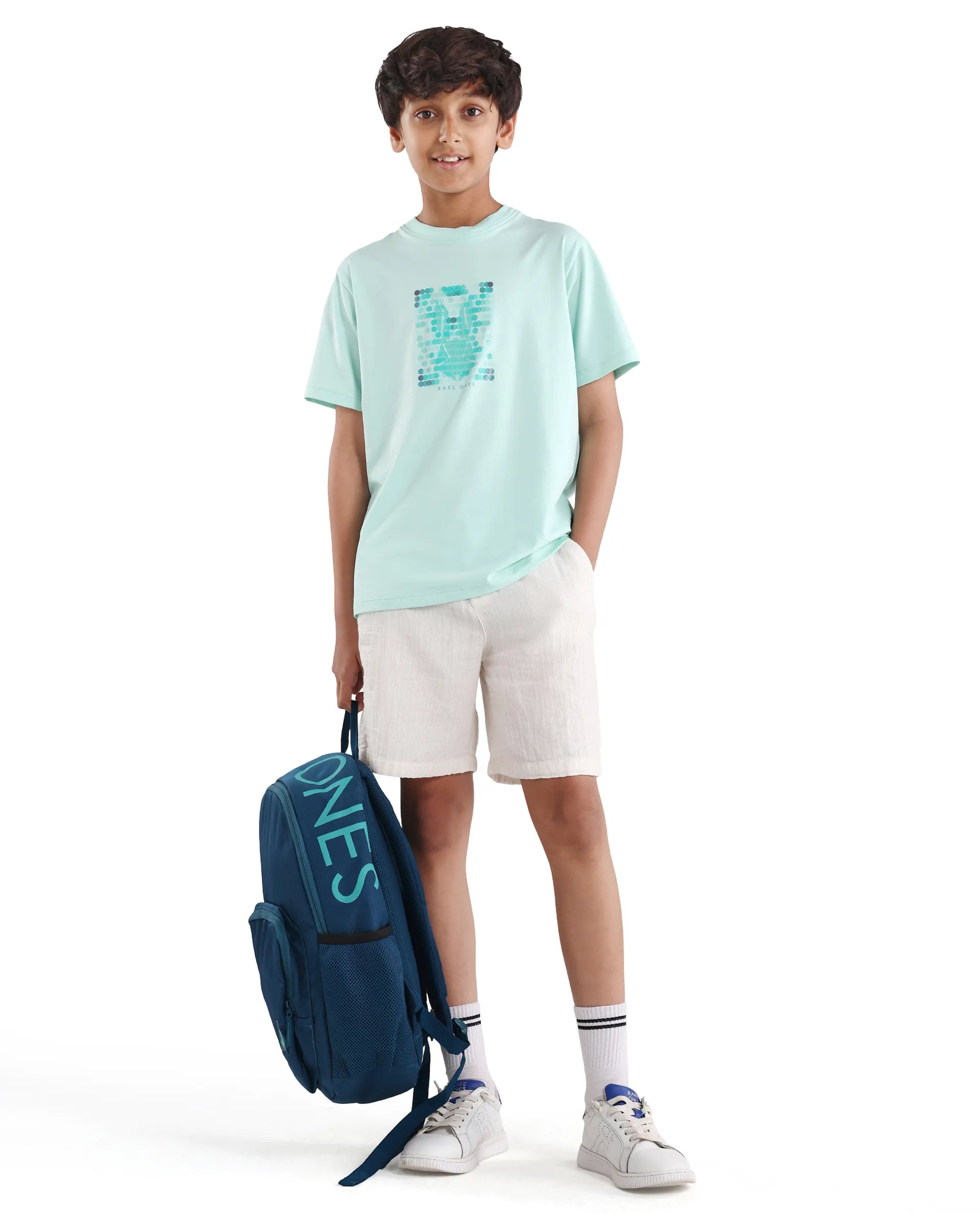 Boys Pastel Blue HD Print Regular Fit T-Shirt