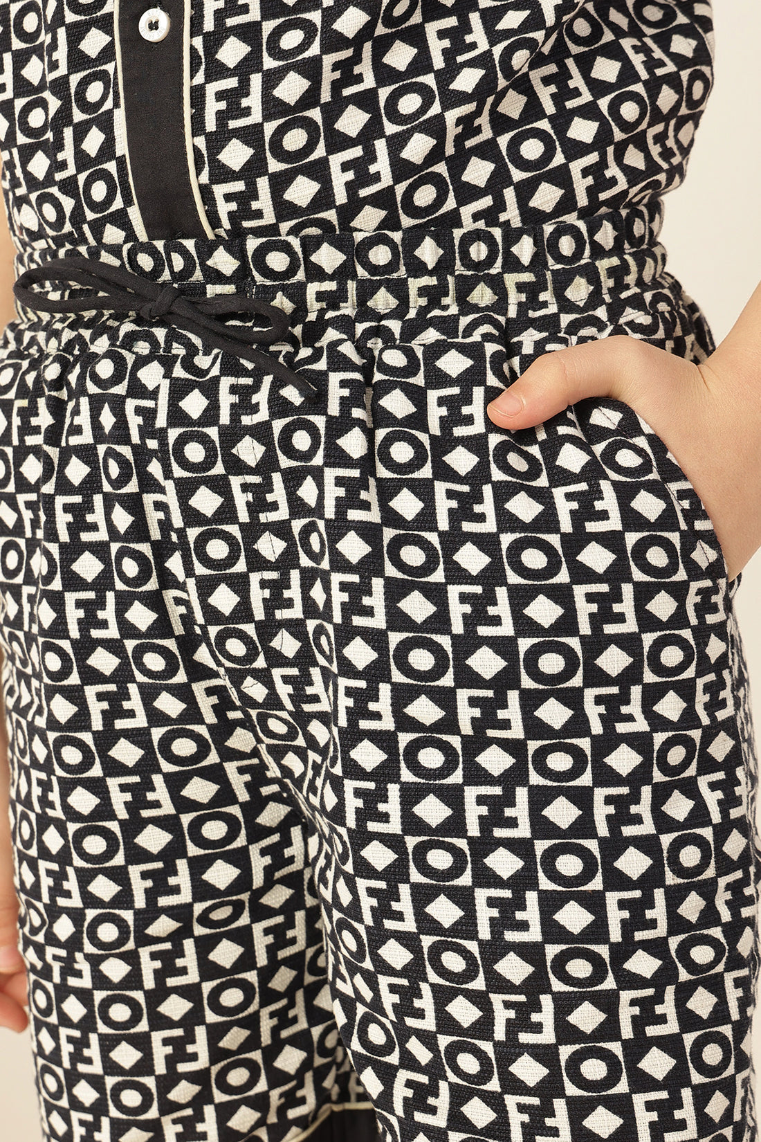 Boys Navy Blue Abstract Drawstring Cotton Shorts